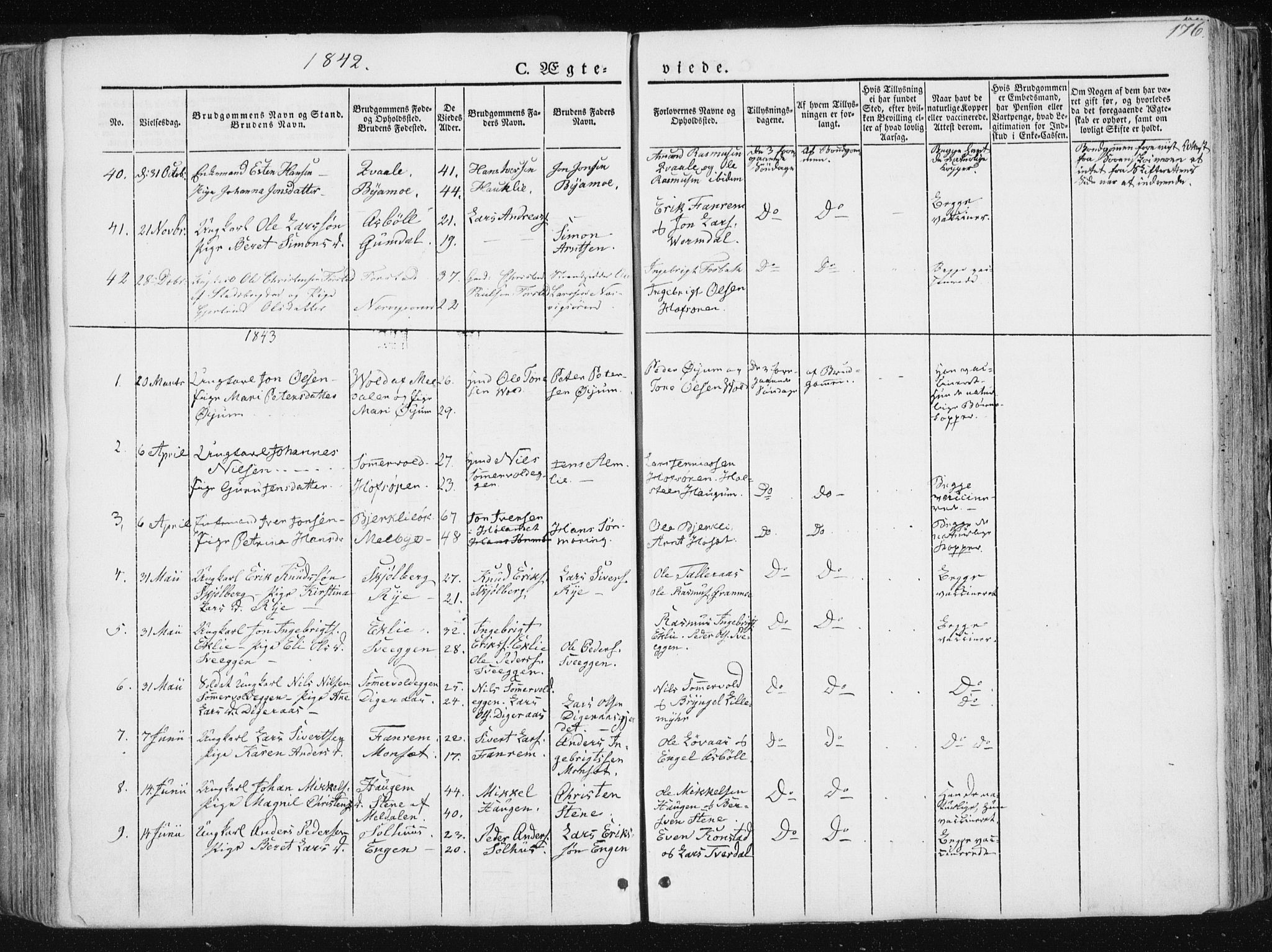 Ministerialprotokoller, klokkerbøker og fødselsregistre - Sør-Trøndelag, AV/SAT-A-1456/668/L0805: Parish register (official) no. 668A05, 1840-1853, p. 176