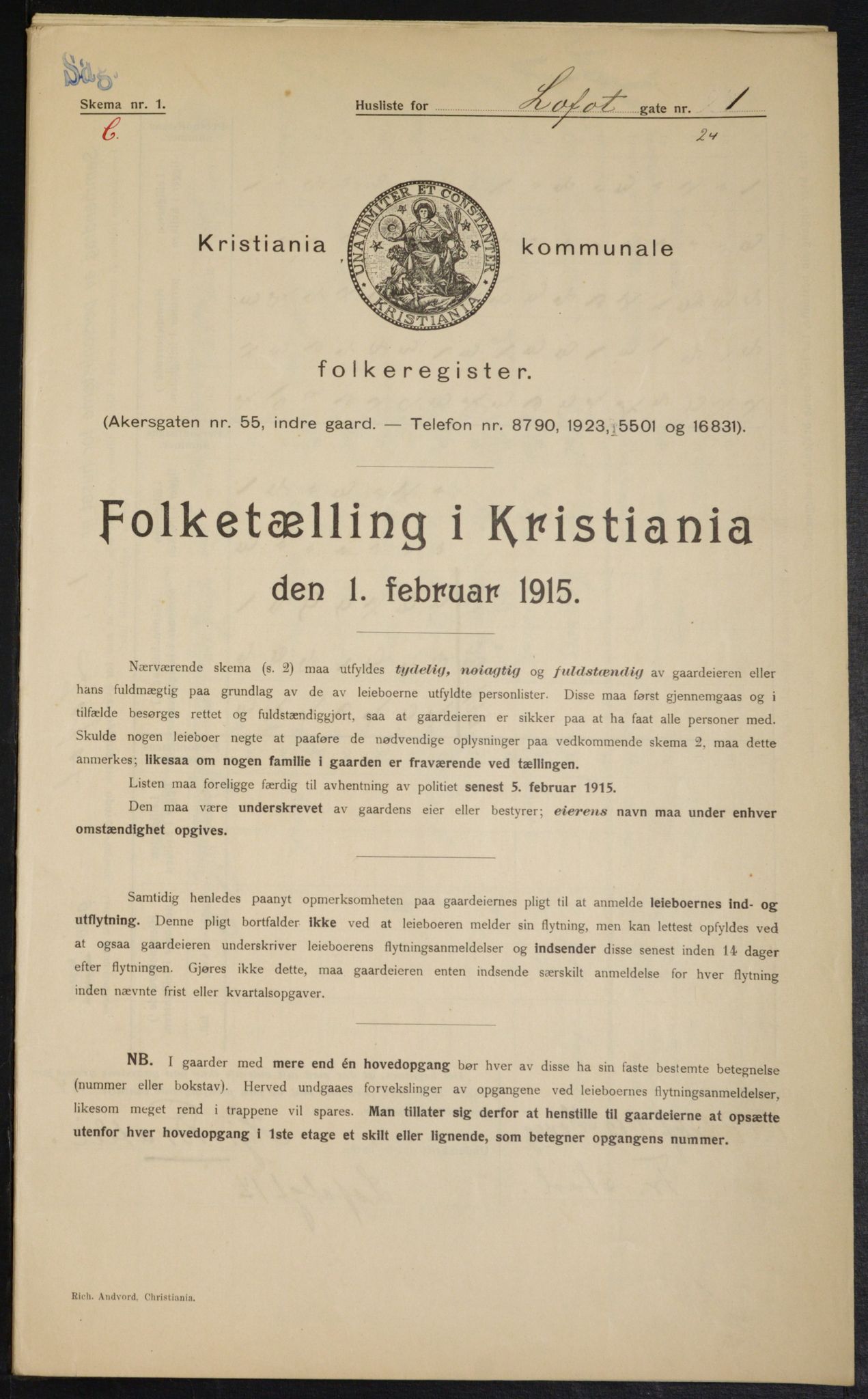 OBA, Municipal Census 1915 for Kristiania, 1915, p. 57727