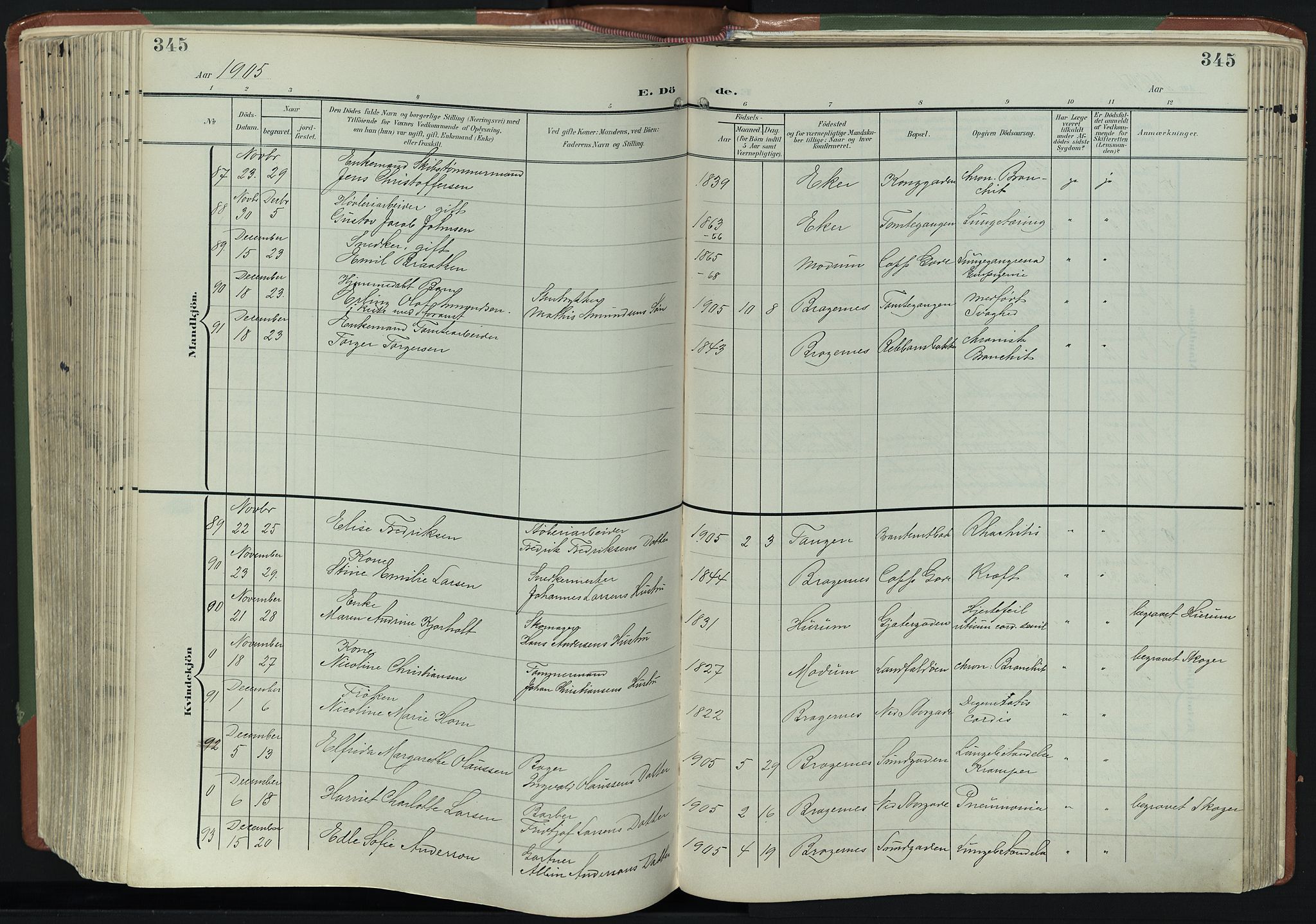 Bragernes kirkebøker, AV/SAKO-A-6/F/Fb/L0009: Parish register (official) no. II 9, 1902-1911, p. 345