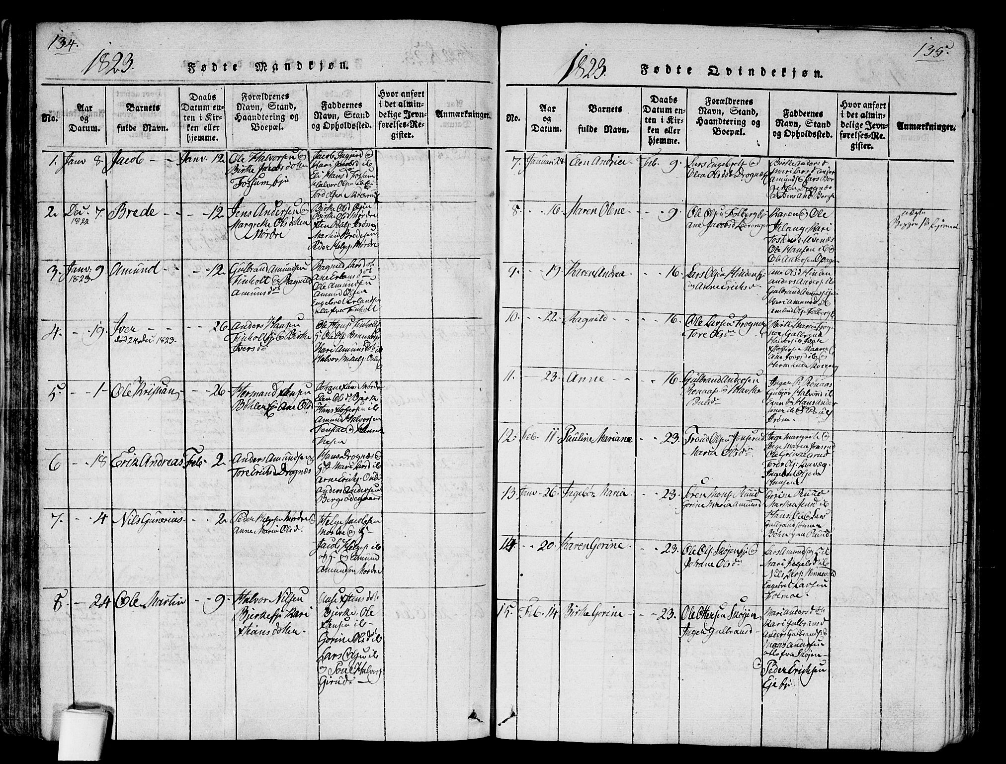 Nes prestekontor Kirkebøker, SAO/A-10410/G/Ga/L0001: Parish register (copy) no. I 1, 1815-1835, p. 134-135