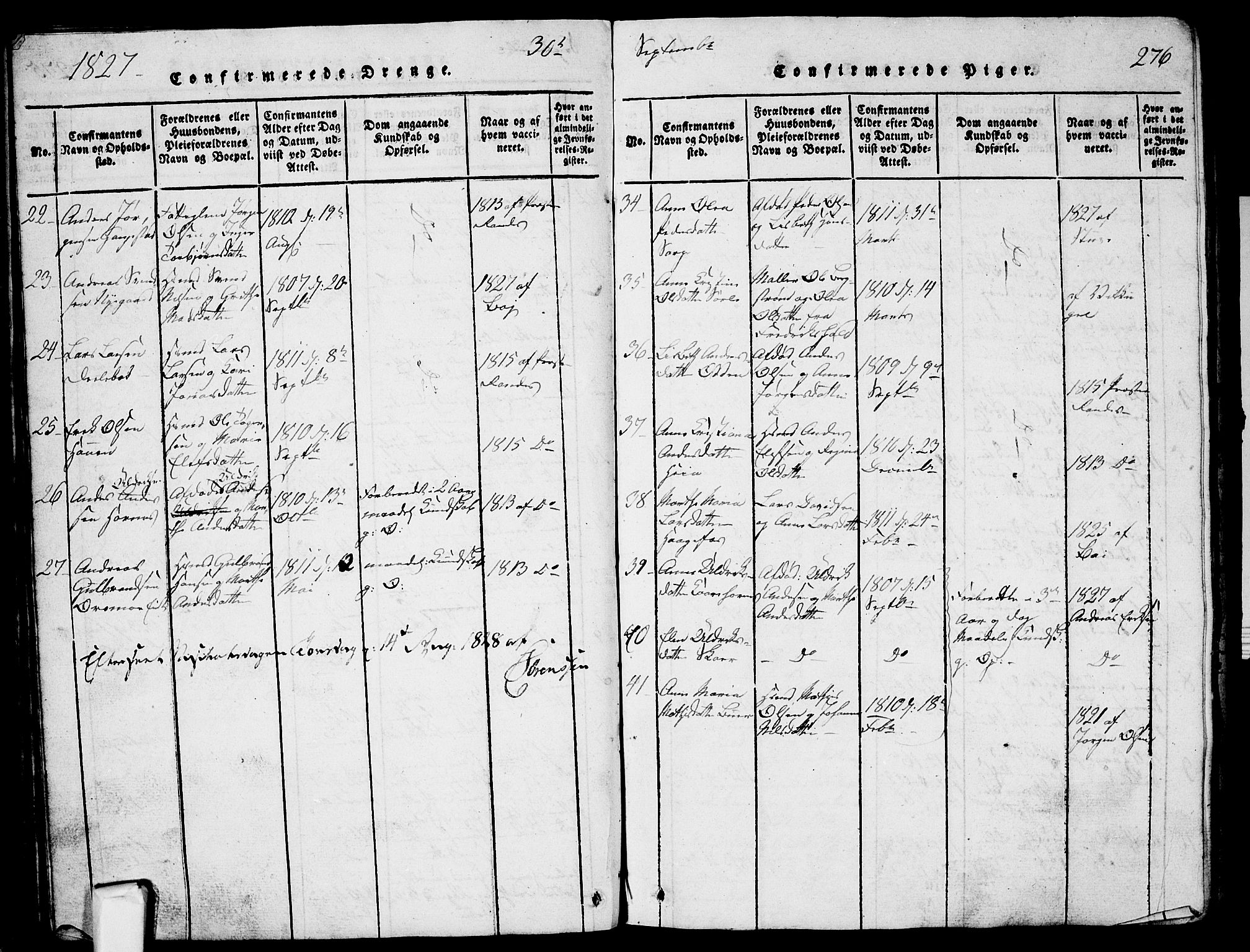 Skjeberg prestekontor Kirkebøker, AV/SAO-A-10923/G/Ga/L0001: Parish register (copy) no. I 1, 1815-1830, p. 276