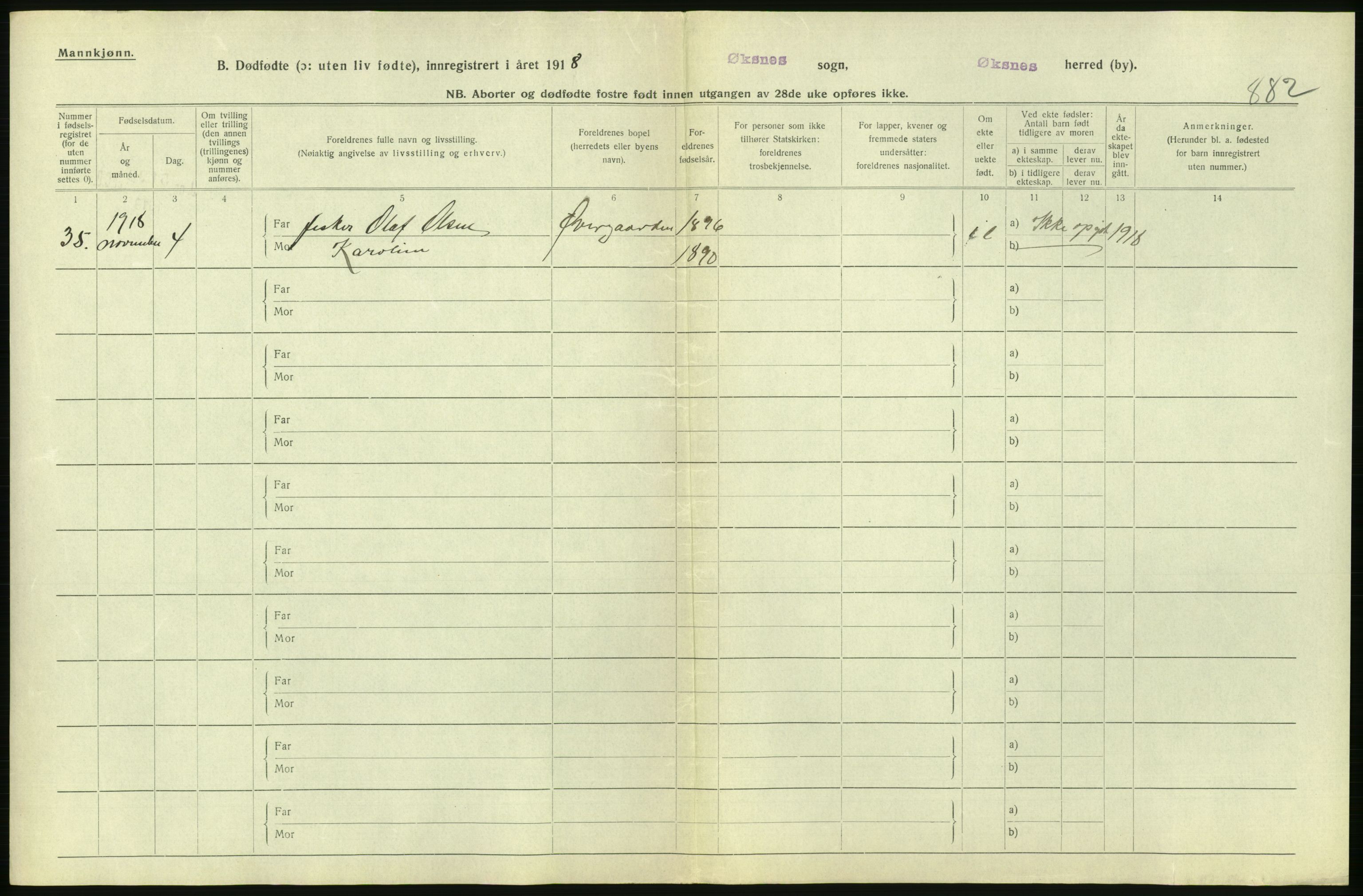 Statistisk sentralbyrå, Sosiodemografiske emner, Befolkning, RA/S-2228/D/Df/Dfb/Dfbh/L0054: Nordland fylke: Gifte, dødfødte. Bygder og byer., 1918, p. 432