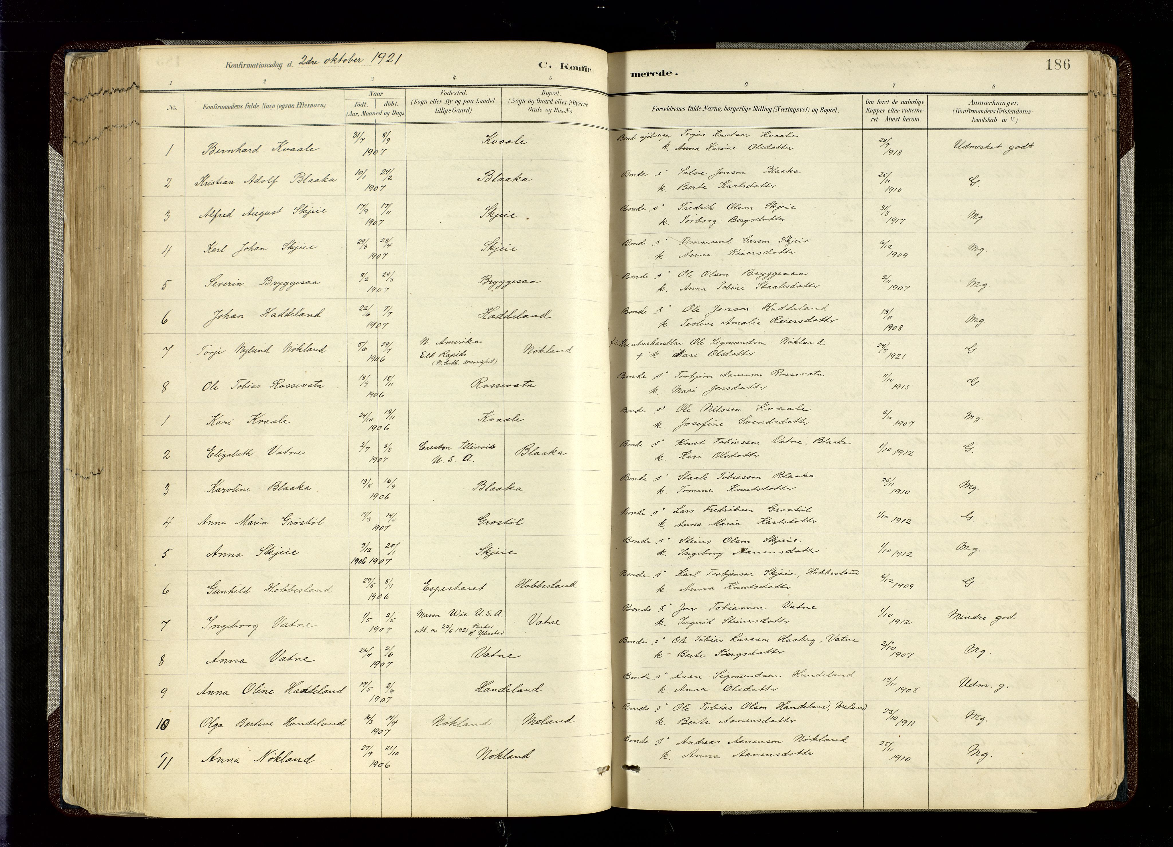 Hægebostad sokneprestkontor, SAK/1111-0024/F/Fa/Fab/L0004: Parish register (official) no. A 4, 1887-1929, p. 186