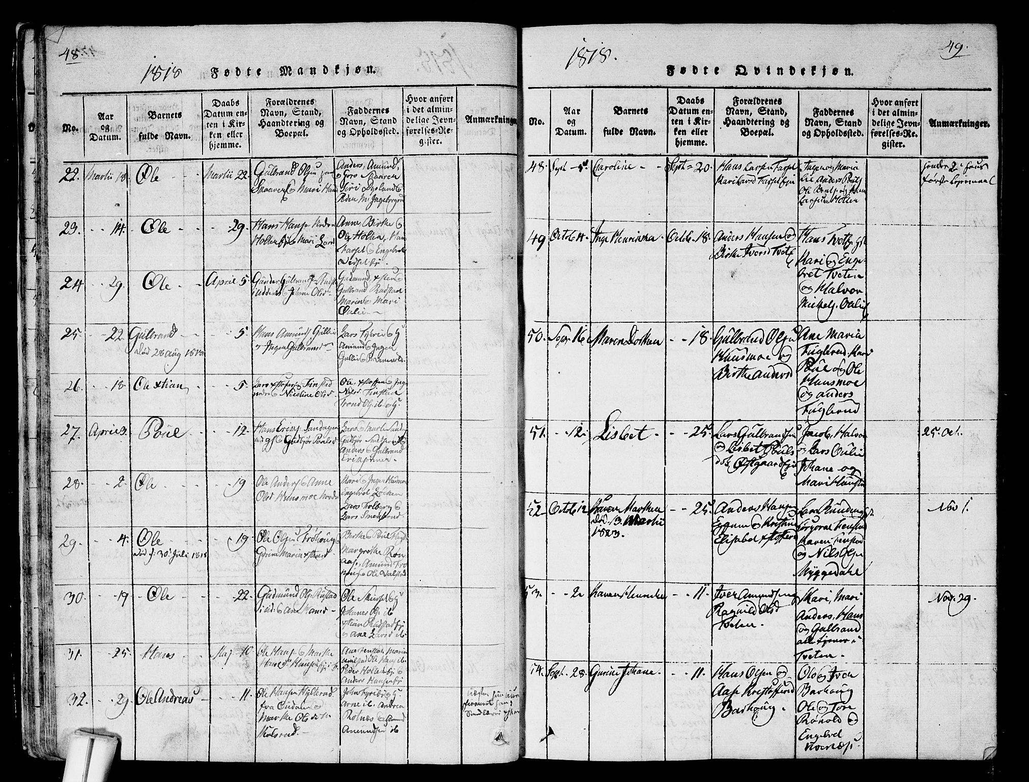 Nes prestekontor Kirkebøker, AV/SAO-A-10410/G/Ga/L0001: Parish register (copy) no. I 1, 1815-1835, p. 48-49