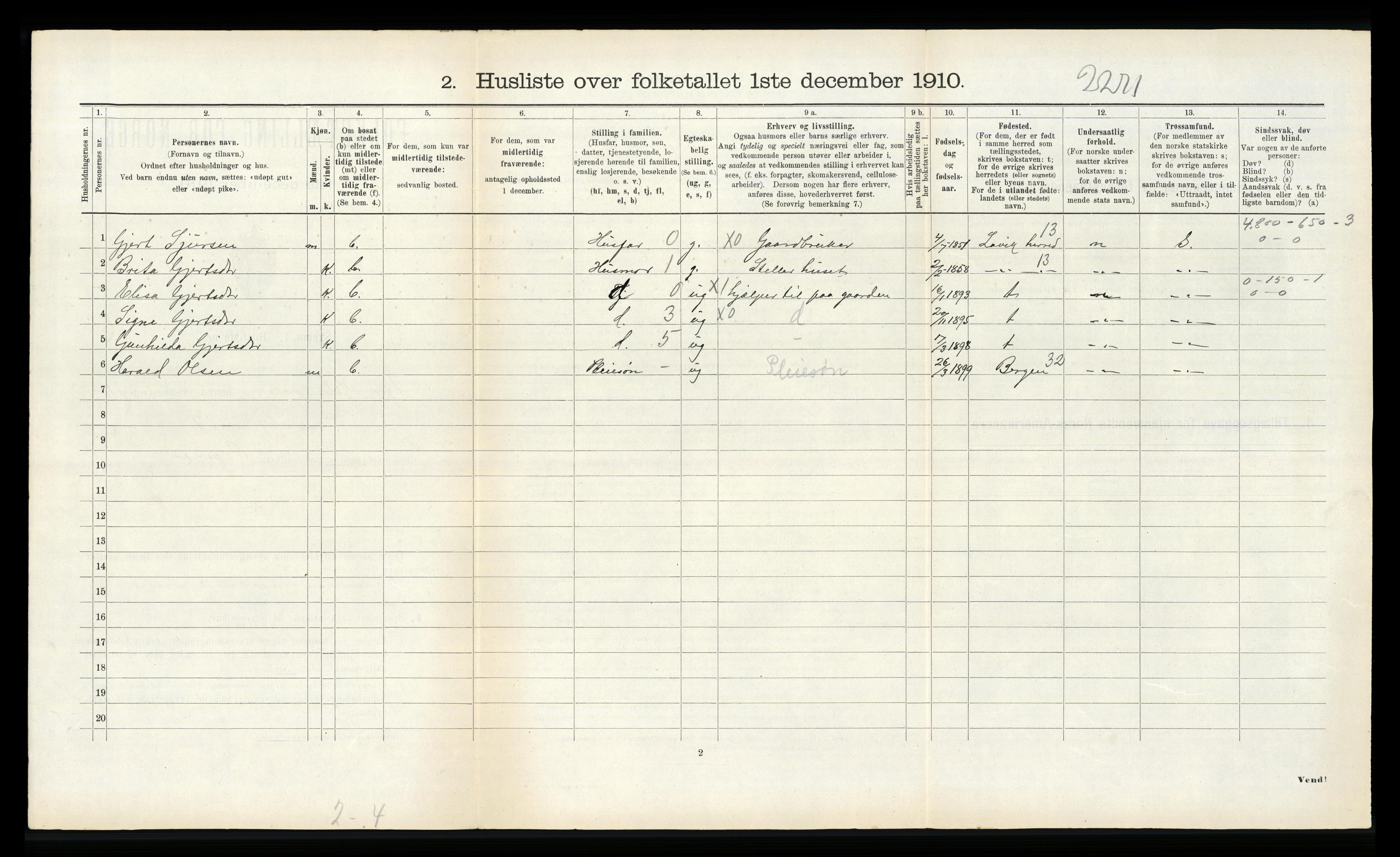 RA, 1910 census for Ytre Holmedal, 1910, p. 867