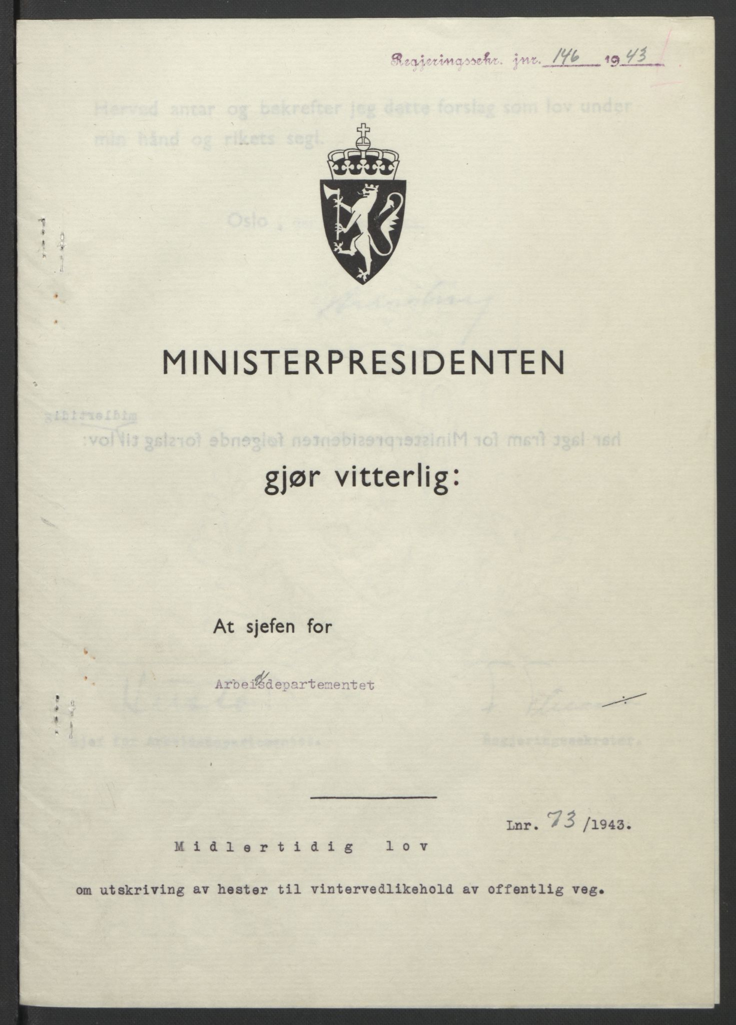 NS-administrasjonen 1940-1945 (Statsrådsekretariatet, de kommisariske statsråder mm), RA/S-4279/D/Db/L0099: Lover, 1943, p. 332