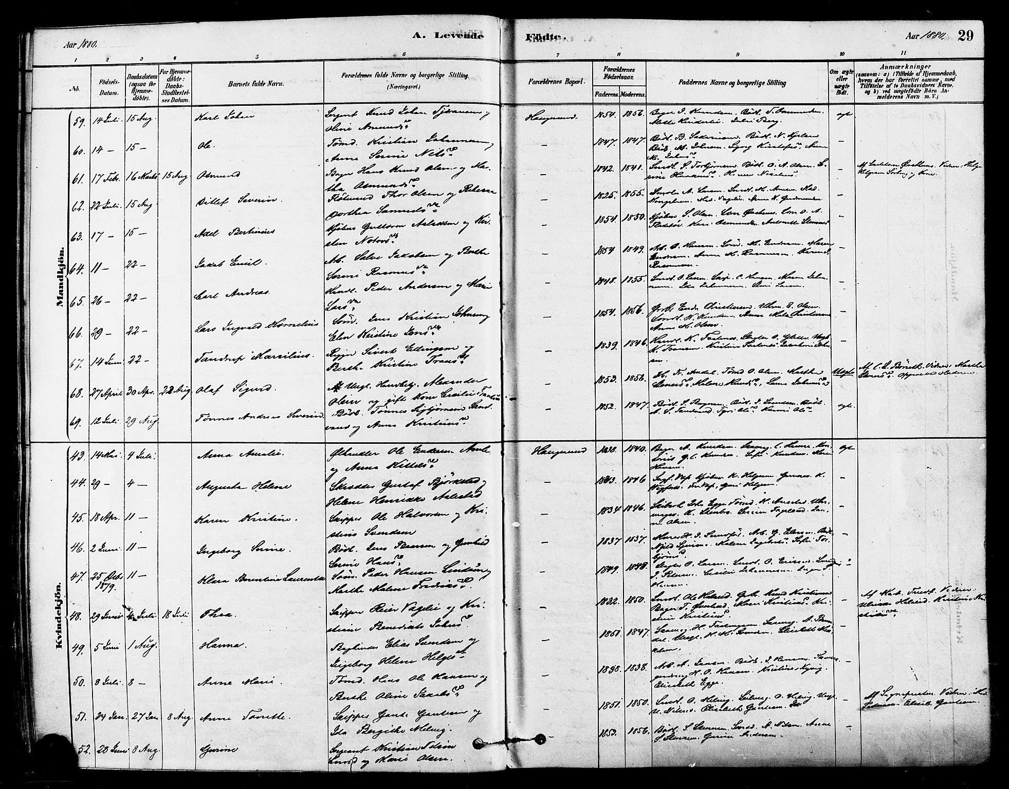 Haugesund sokneprestkontor, AV/SAST-A -101863/H/Ha/Haa/L0001: Parish register (official) no. A 1, 1878-1885, p. 29