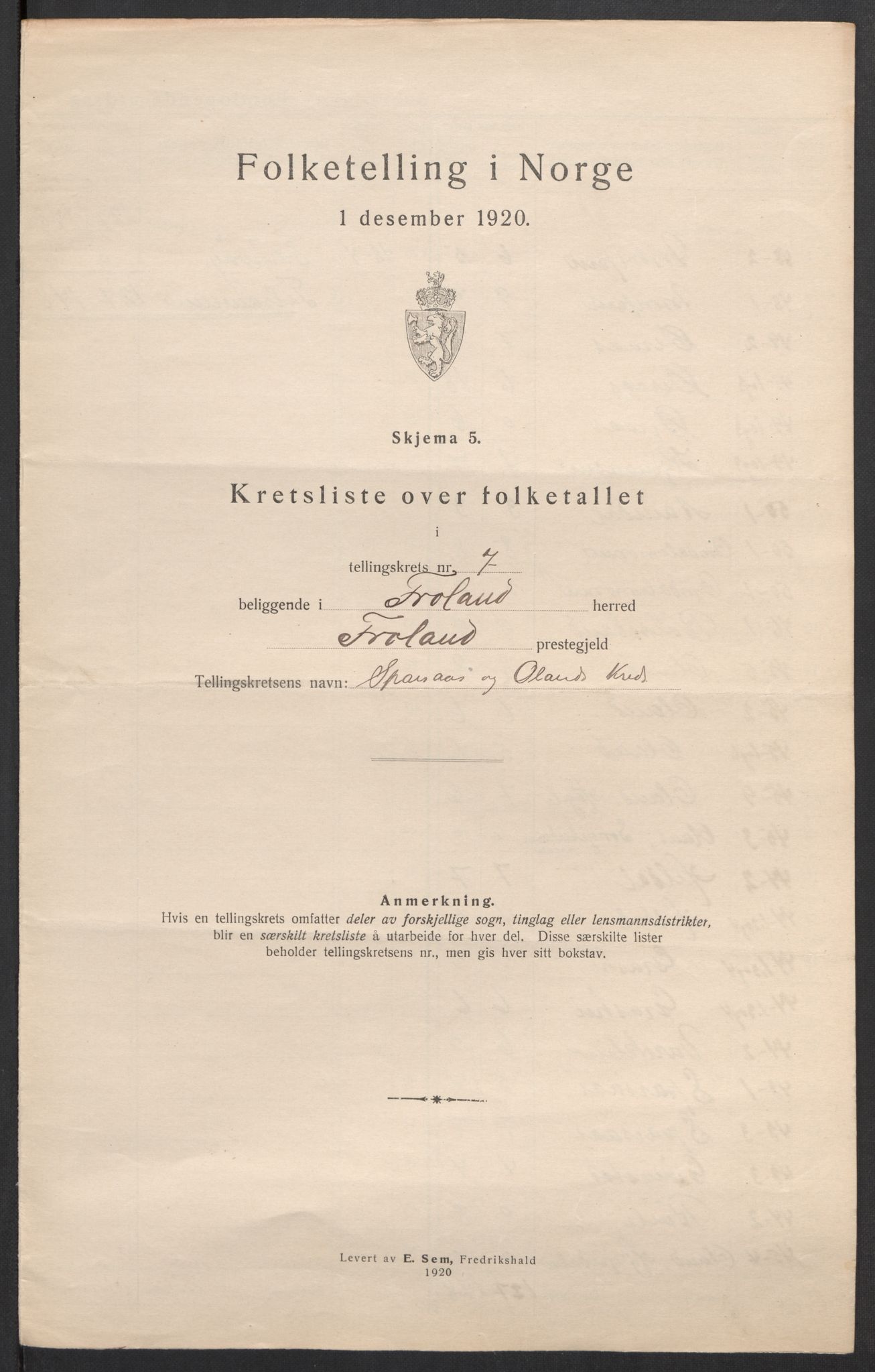 SAK, 1920 census for Froland, 1920, p. 24