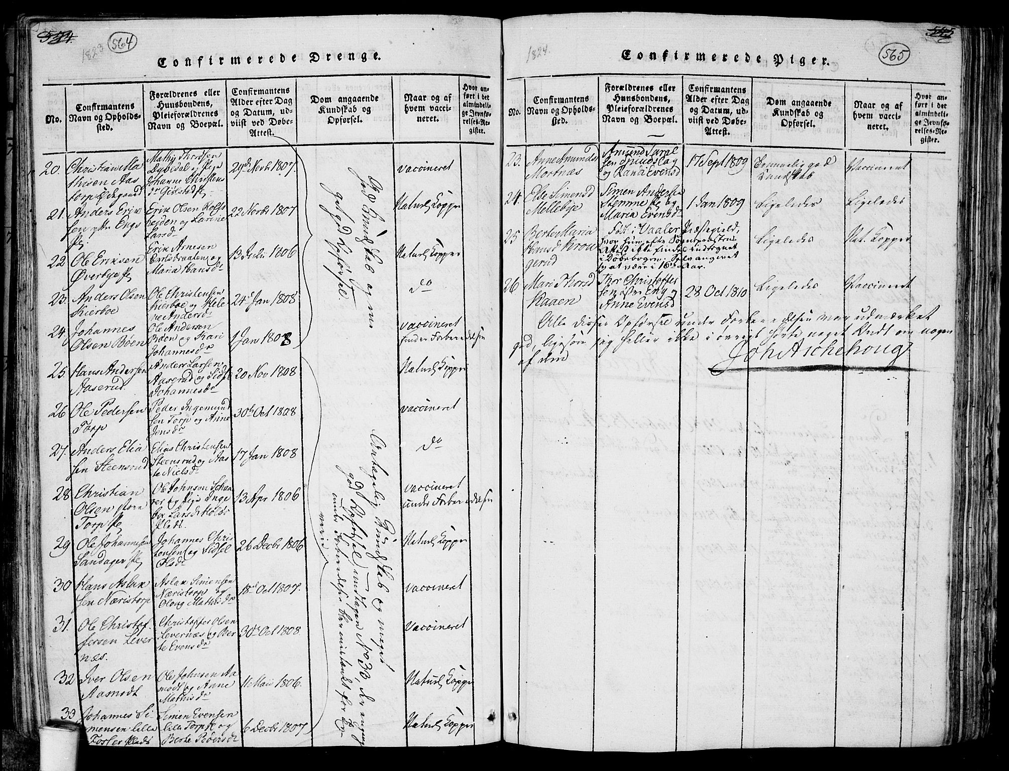Rakkestad prestekontor Kirkebøker, AV/SAO-A-2008/F/Fa/L0006: Parish register (official) no. I 6, 1814-1824, p. 564-565