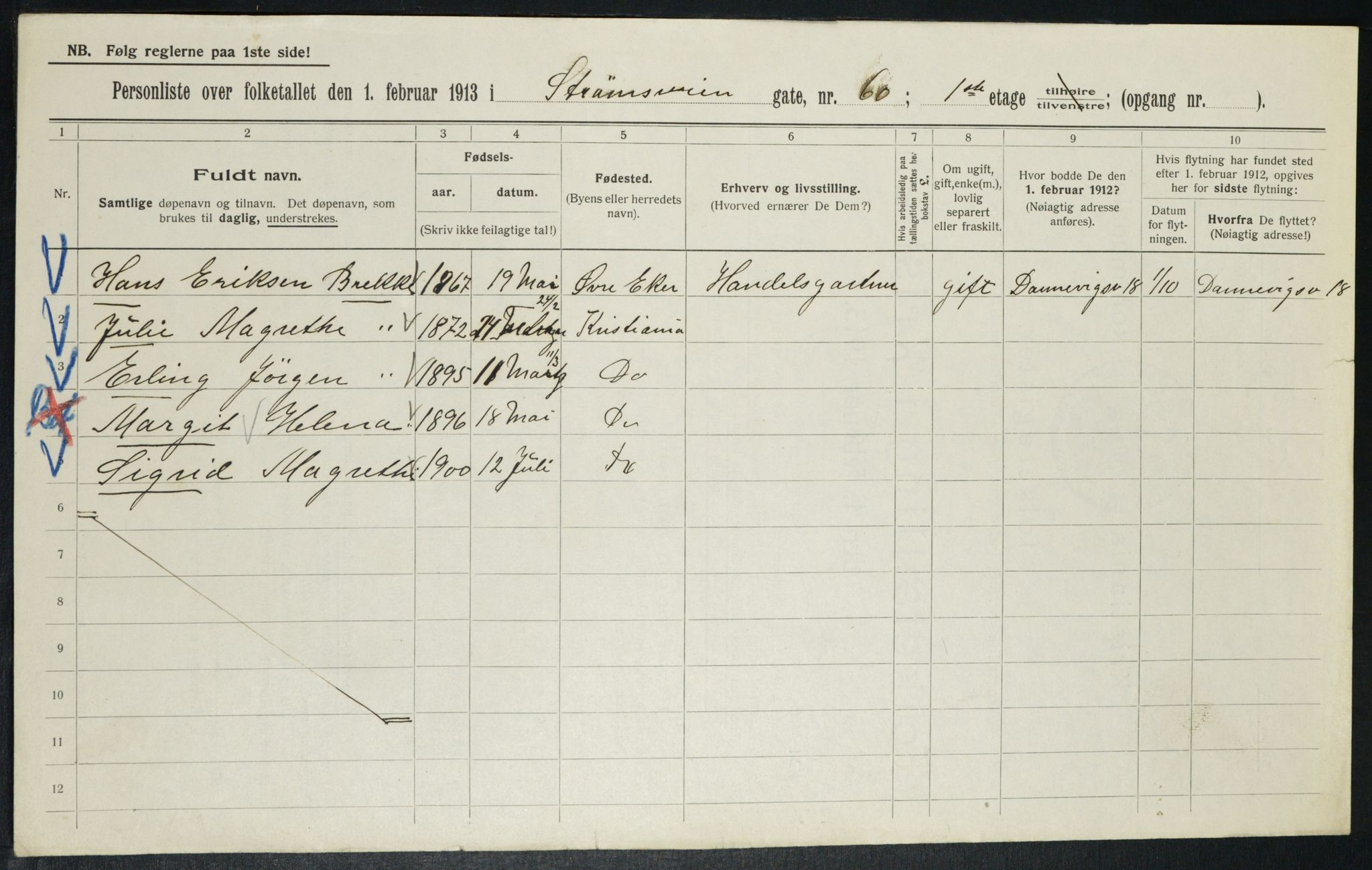 OBA, Municipal Census 1913 for Kristiania, 1913, p. 104529