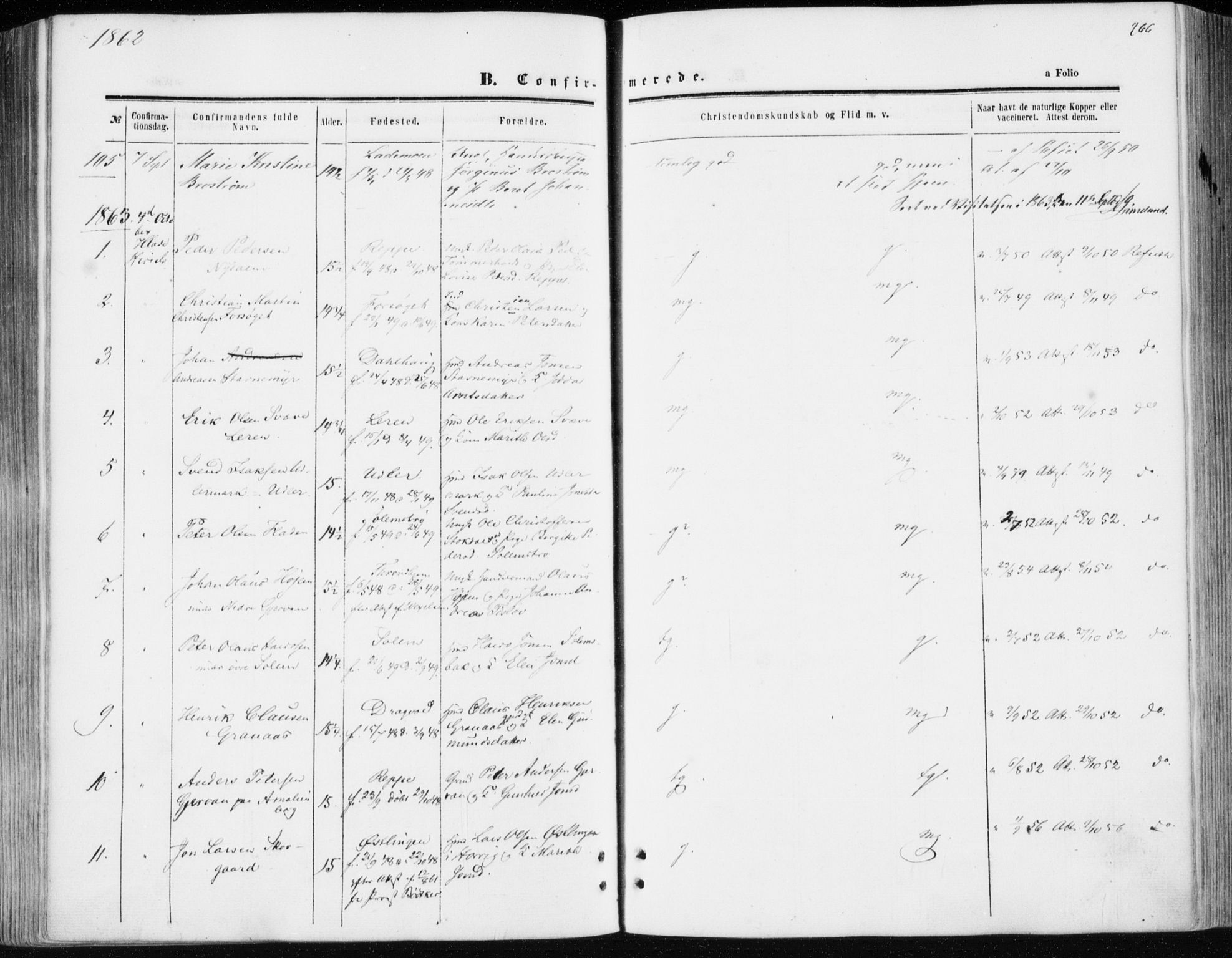 Ministerialprotokoller, klokkerbøker og fødselsregistre - Sør-Trøndelag, SAT/A-1456/606/L0292: Parish register (official) no. 606A07, 1856-1865, p. 266