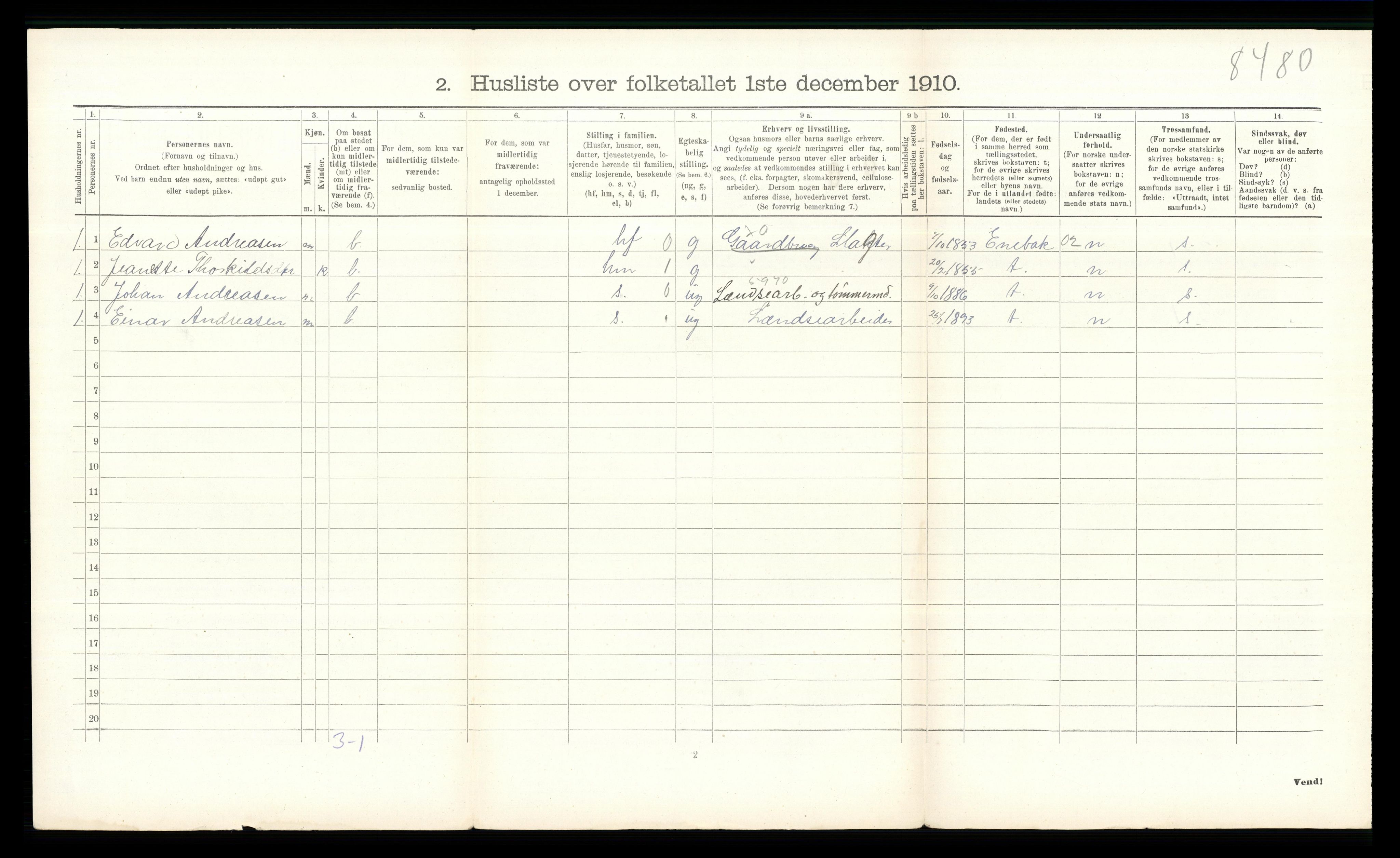 RA, 1910 census for Fet, 1910, p. 578