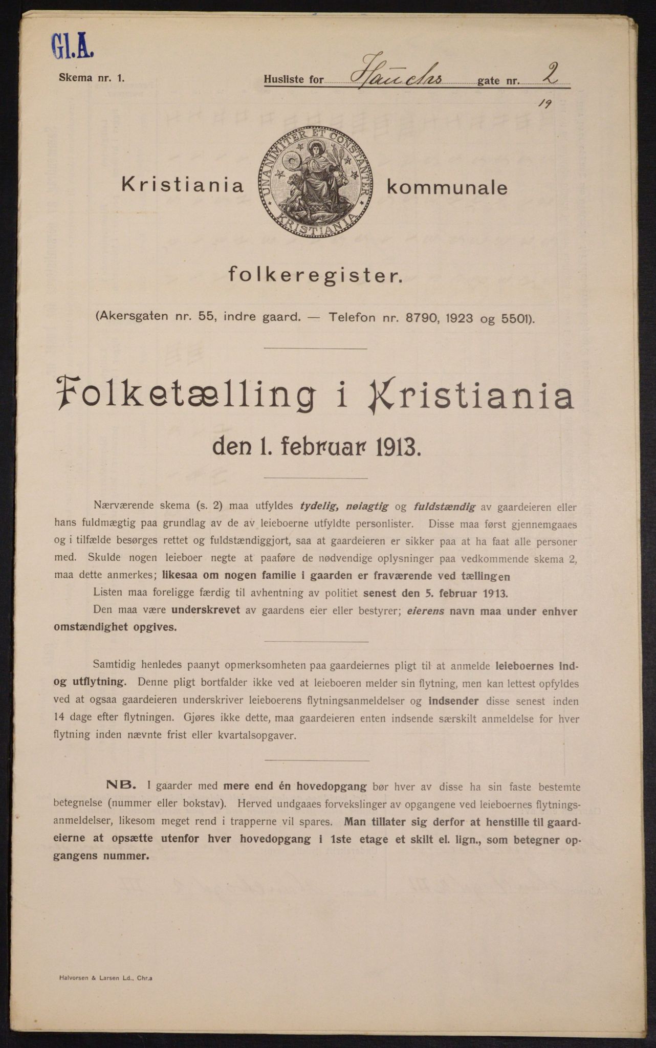 OBA, Municipal Census 1913 for Kristiania, 1913, p. 35109