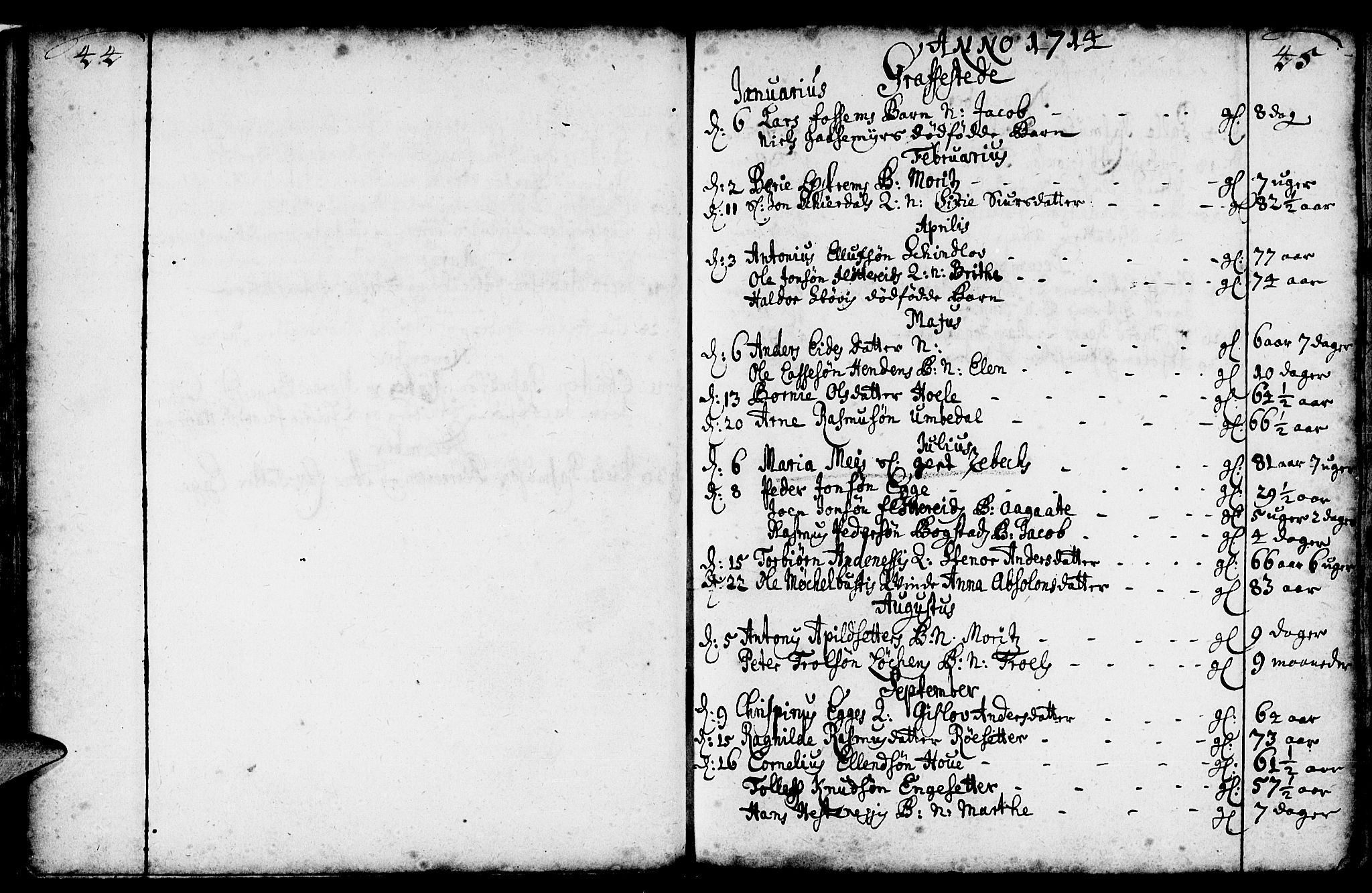 Gloppen sokneprestembete, AV/SAB-A-80101/H/Haa/Haaa/L0002: Parish register (official) no. A 2, 1712-1735, p. 44-45