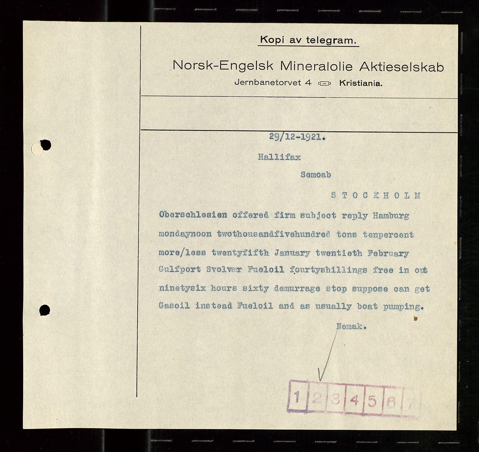 Pa 1521 - A/S Norske Shell, AV/SAST-A-101915/E/Ea/Eaa/L0011: Sjefskorrespondanse, 1921, p. 140