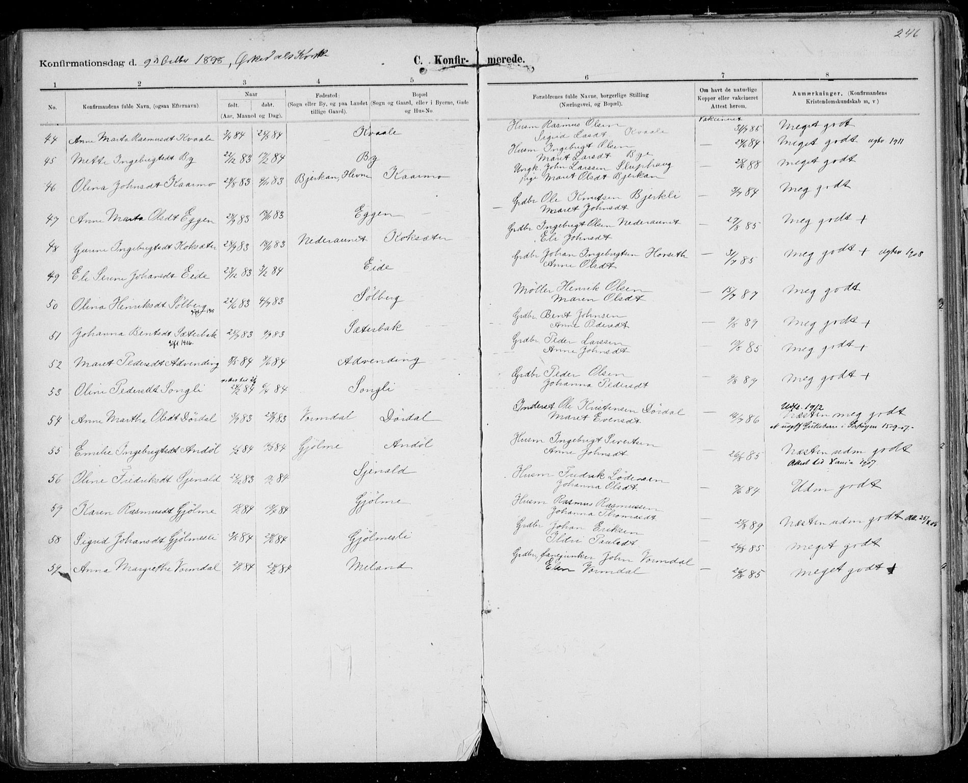 Ministerialprotokoller, klokkerbøker og fødselsregistre - Sør-Trøndelag, SAT/A-1456/668/L0811: Parish register (official) no. 668A11, 1894-1913, p. 246