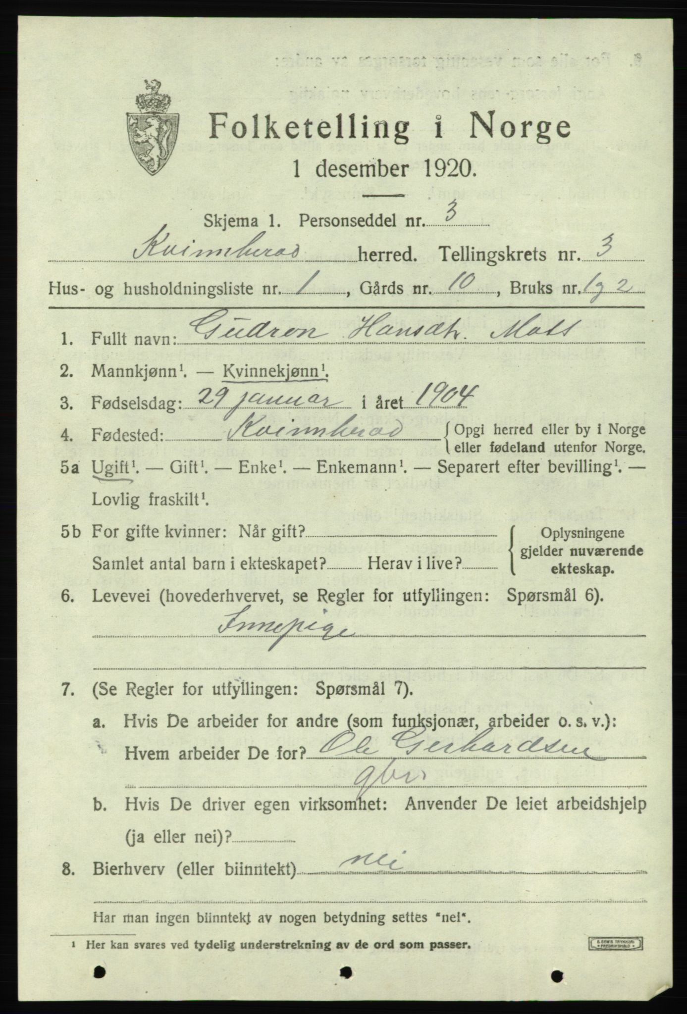 SAB, 1920 census for Kvinnherad, 1920, p. 4488