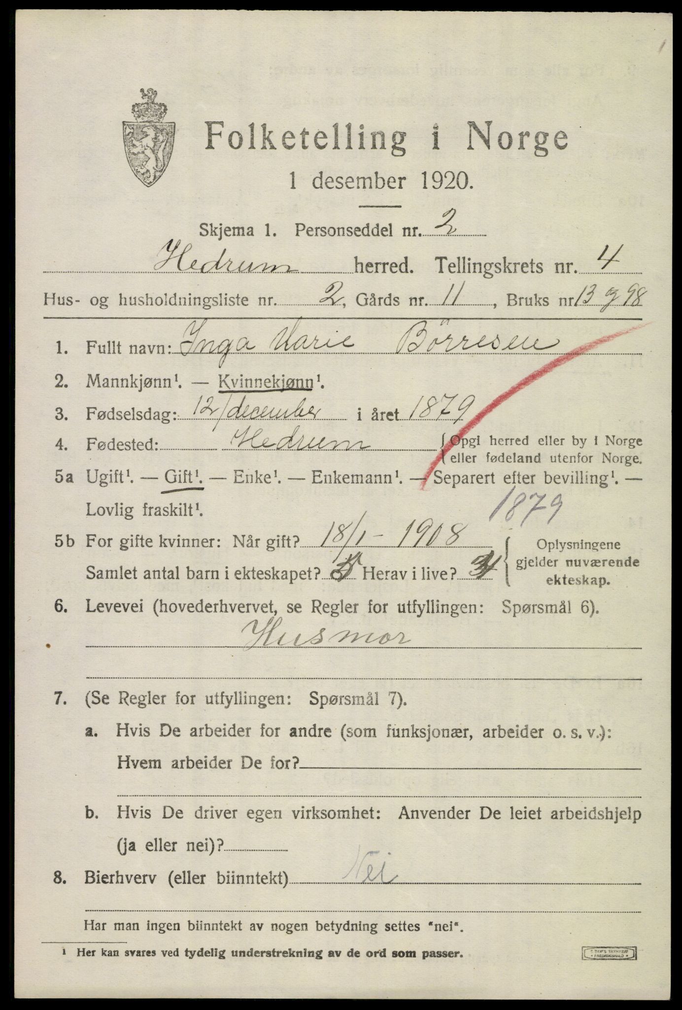 SAKO, 1920 census for Hedrum, 1920, p. 4017