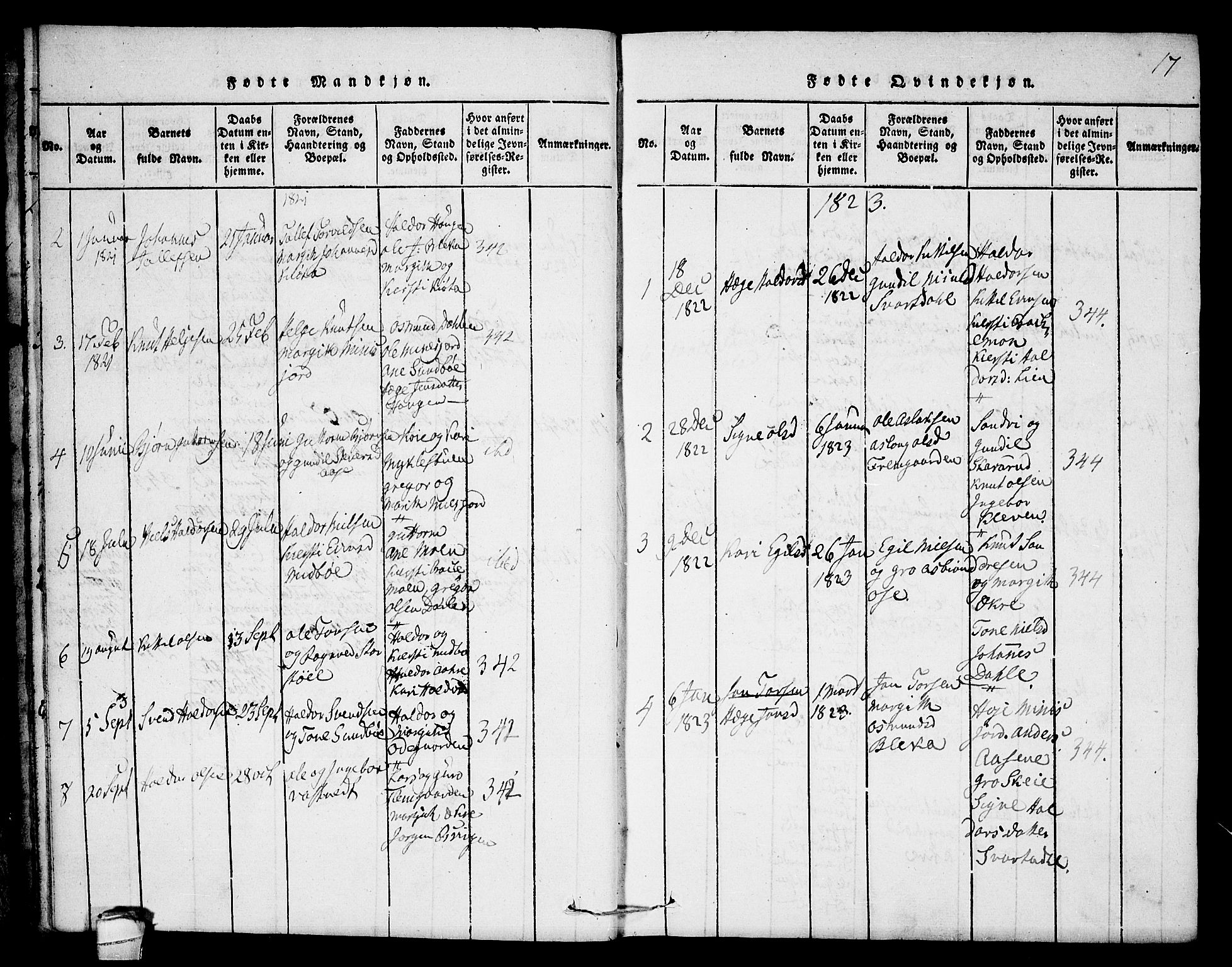 Seljord kirkebøker, SAKO/A-20/F/Fb/L0001: Parish register (official) no. II 1, 1815-1831, p. 17