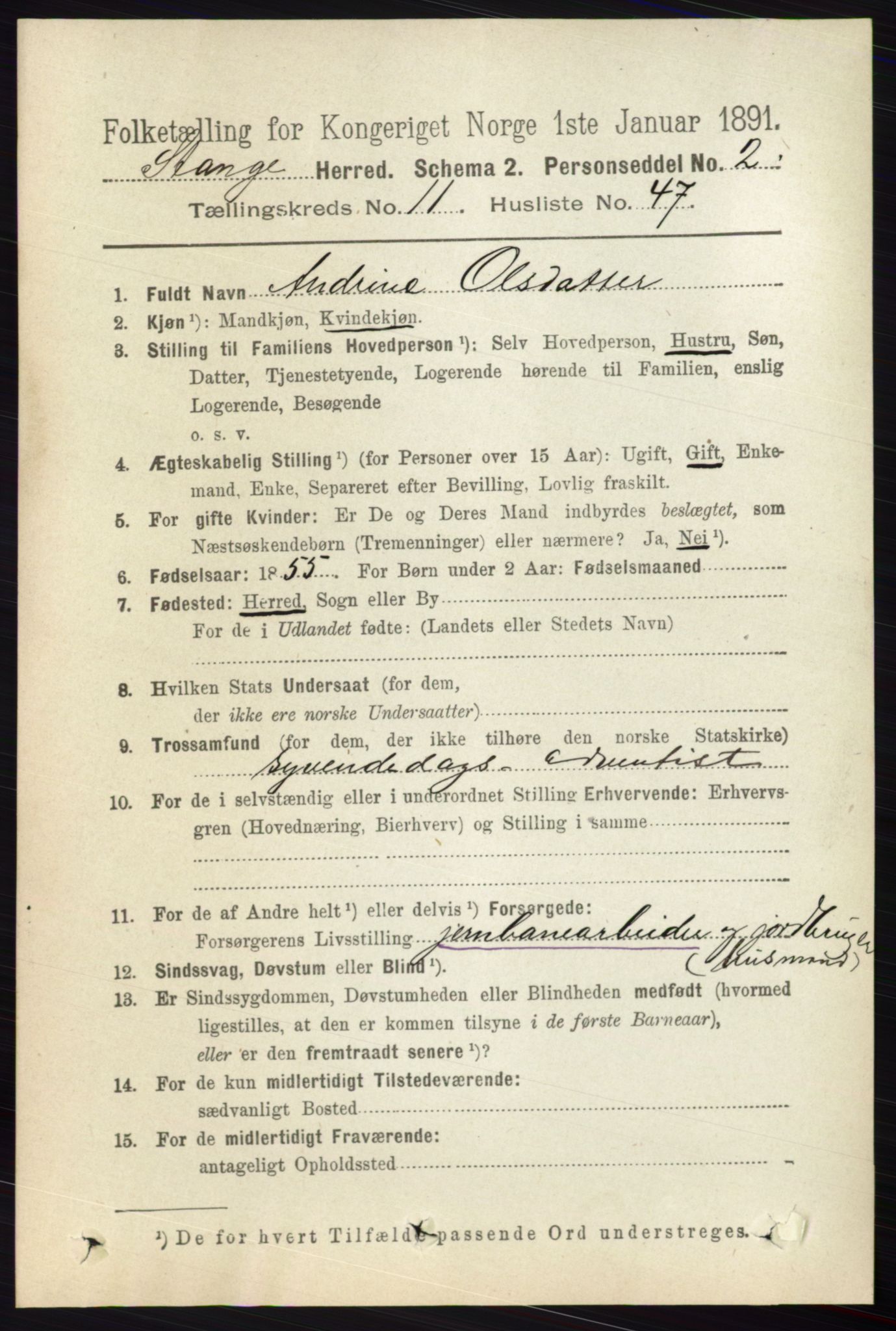 RA, 1891 census for 0417 Stange, 1891, p. 7750
