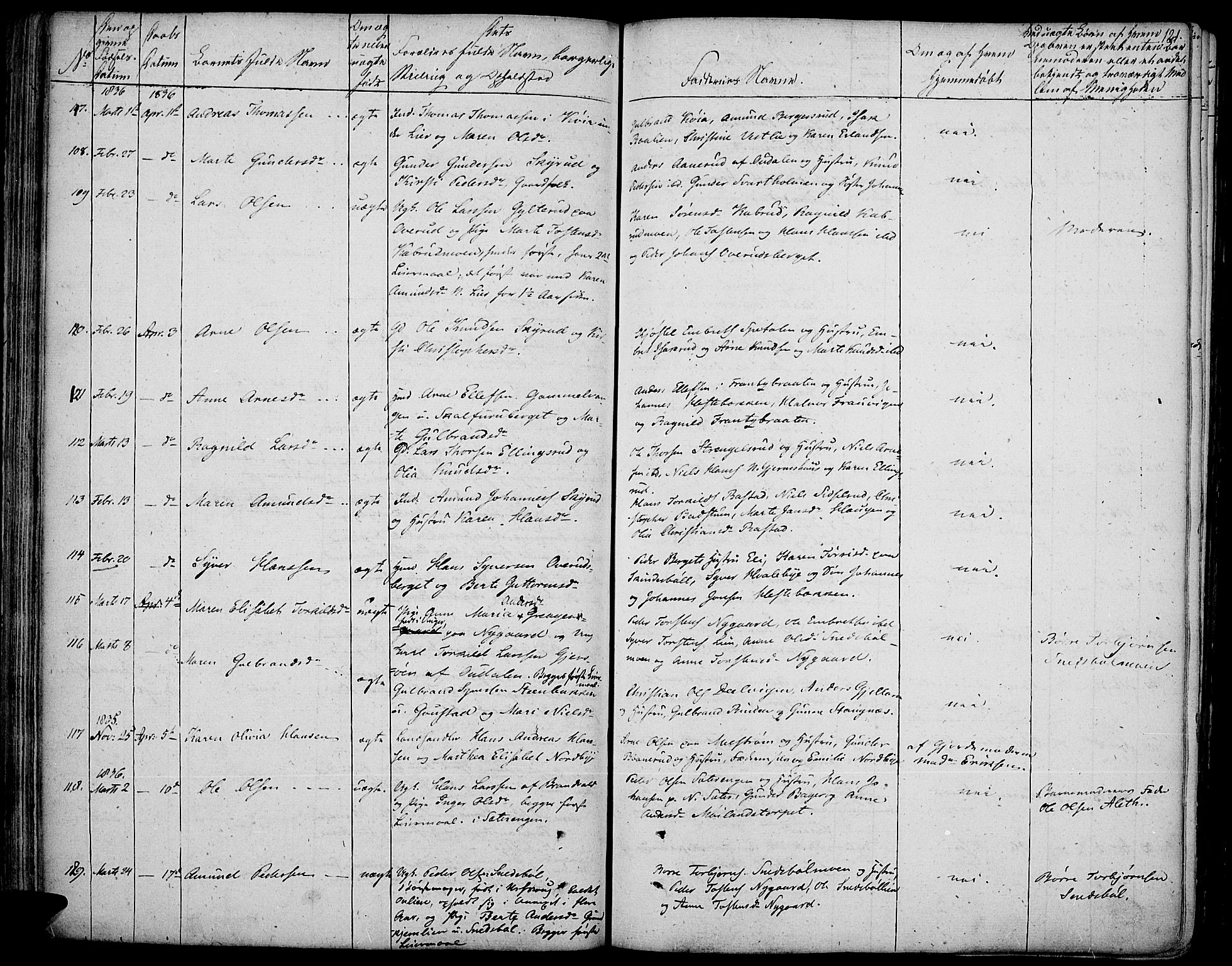 Vinger prestekontor, AV/SAH-PREST-024/H/Ha/Haa/L0007: Parish register (official) no. 7, 1826-1839, p. 121