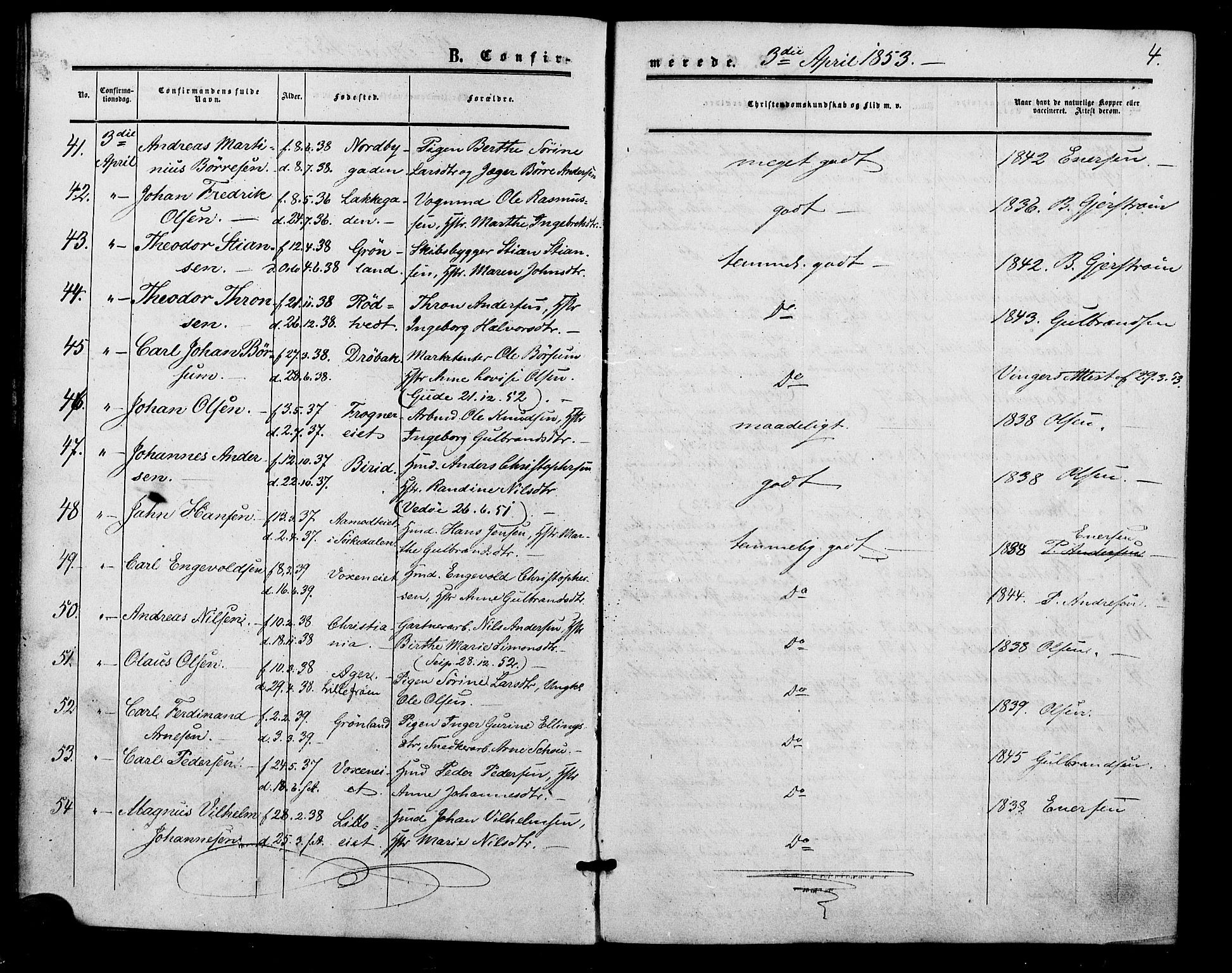 Vestre Aker prestekontor Kirkebøker, SAO/A-10025/F/Fa/L0001: Parish register (official) no. 1, 1853-1858, p. 4