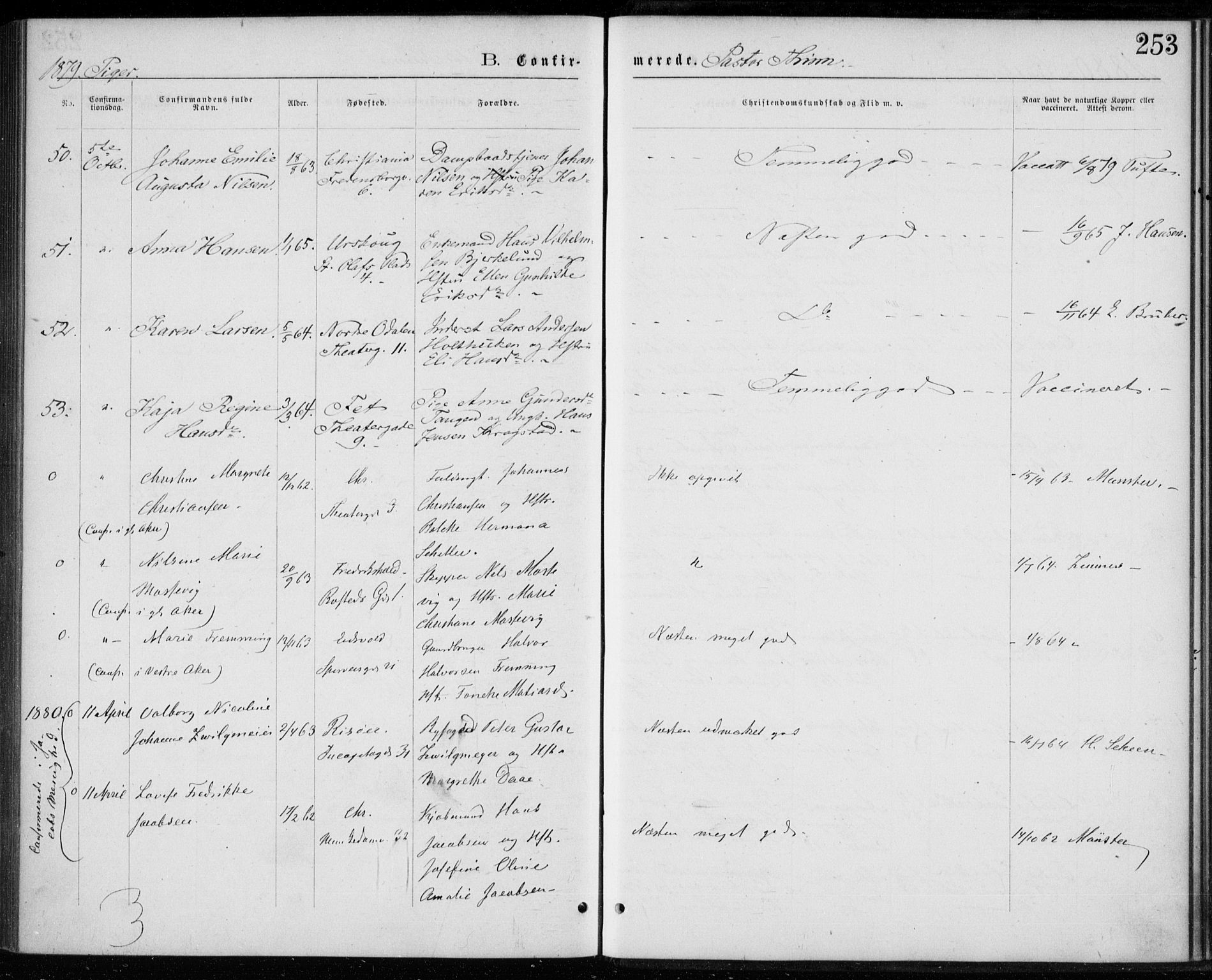 Trefoldighet prestekontor Kirkebøker, AV/SAO-A-10882/F/Fb/L0002: Parish register (official) no. II 2, 1871-1880, p. 253