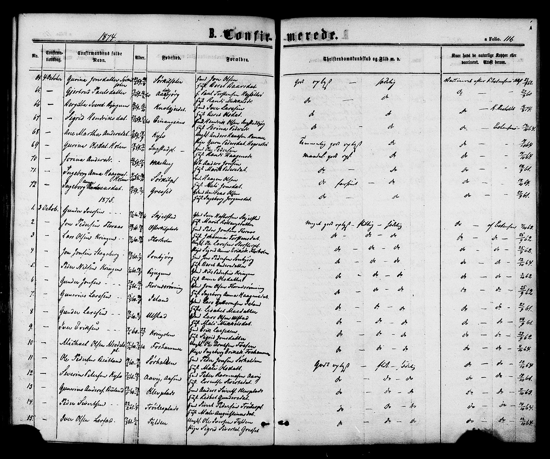 Ministerialprotokoller, klokkerbøker og fødselsregistre - Nord-Trøndelag, AV/SAT-A-1458/703/L0029: Parish register (official) no. 703A02, 1863-1879, p. 116