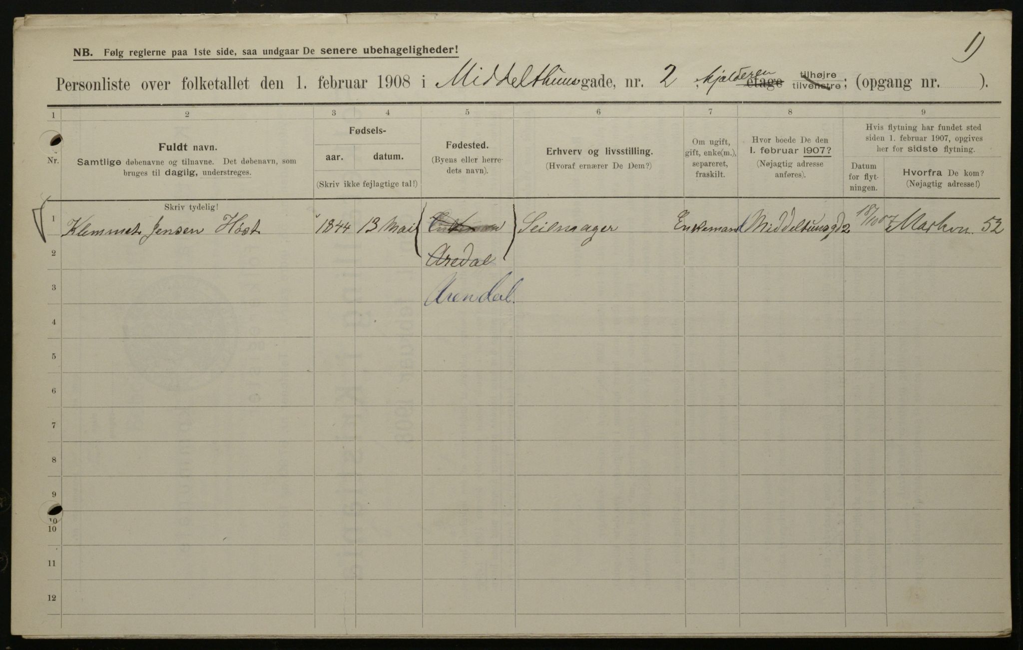 OBA, Municipal Census 1908 for Kristiania, 1908, p. 58558