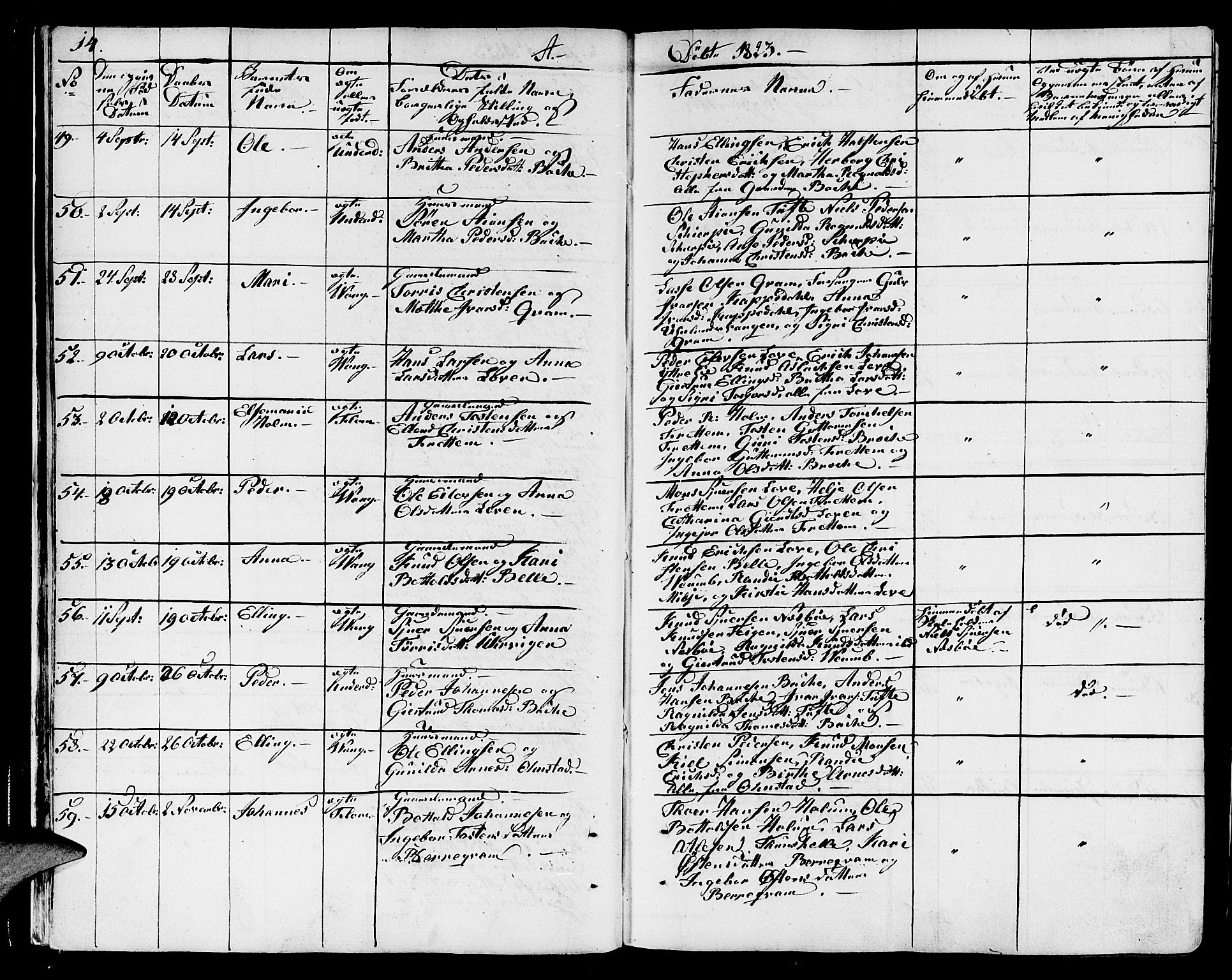 Aurland sokneprestembete, SAB/A-99937/H/Ha/Haa/L0006: Parish register (official) no. A 6, 1821-1859, p. 14