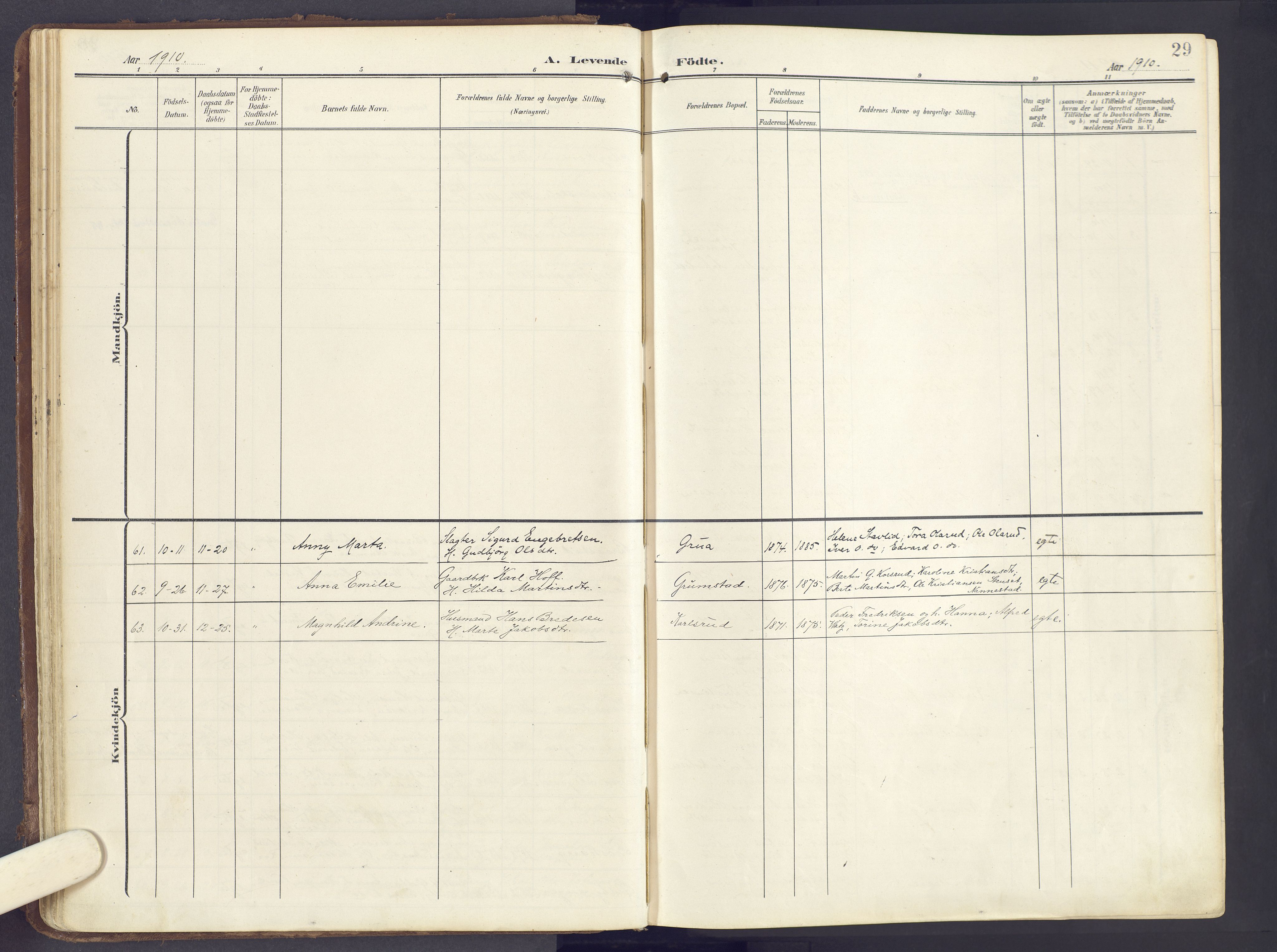 Lunner prestekontor, SAH/PREST-118/H/Ha/Haa/L0001: Parish register (official) no. 1, 1907-1922, p. 29