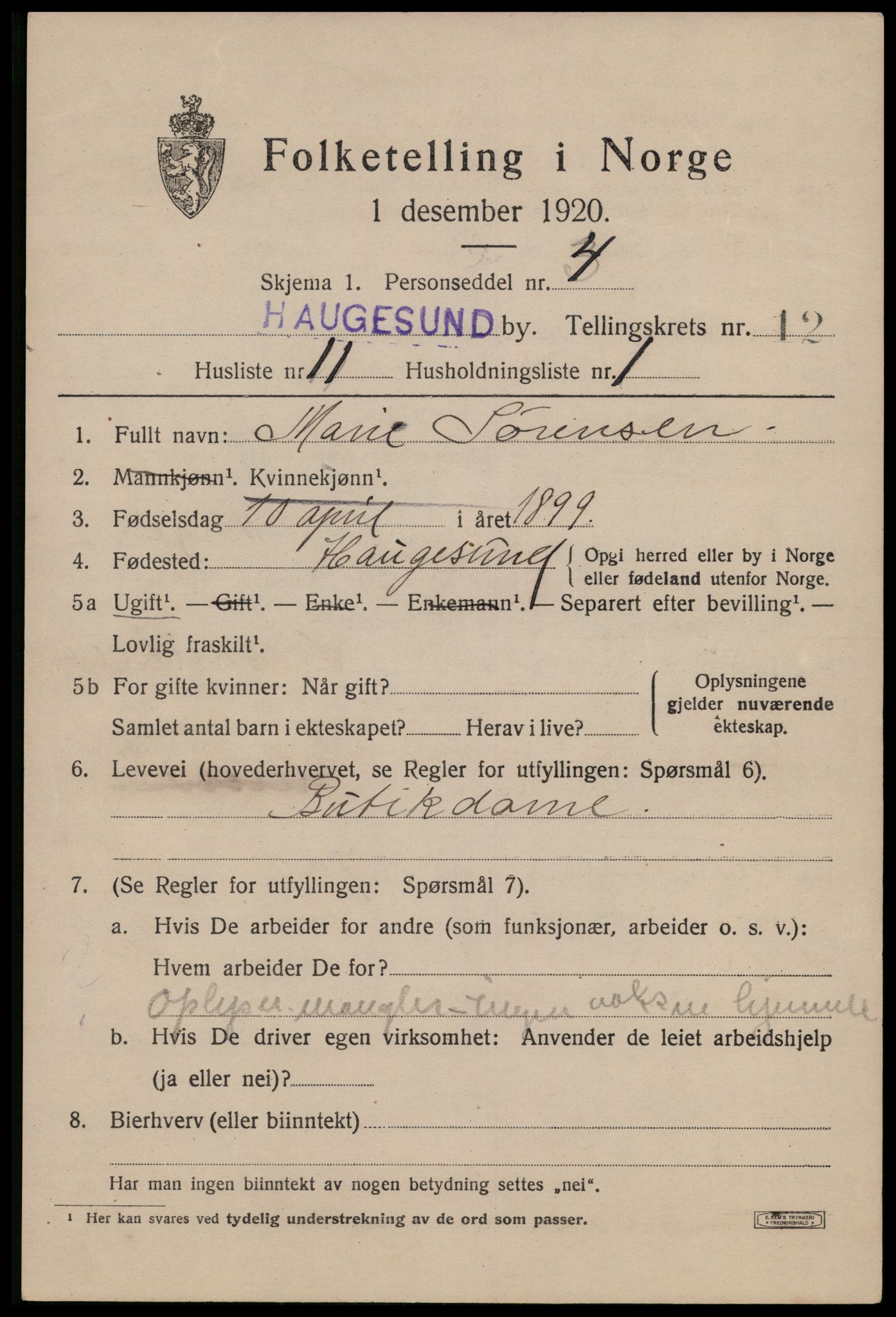 SAST, 1920 census for Haugesund, 1920, p. 38187