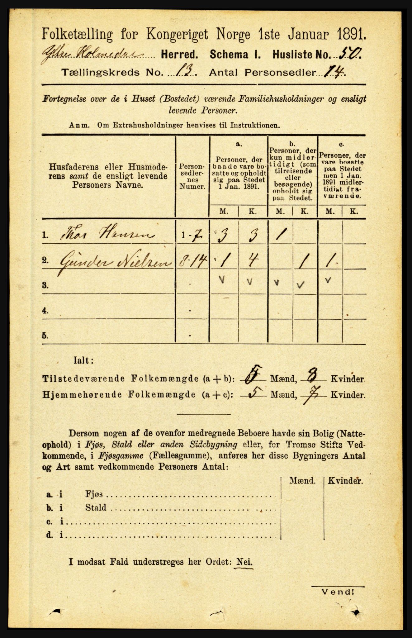 RA, 1891 census for 1429 Ytre Holmedal, 1891, p. 3425