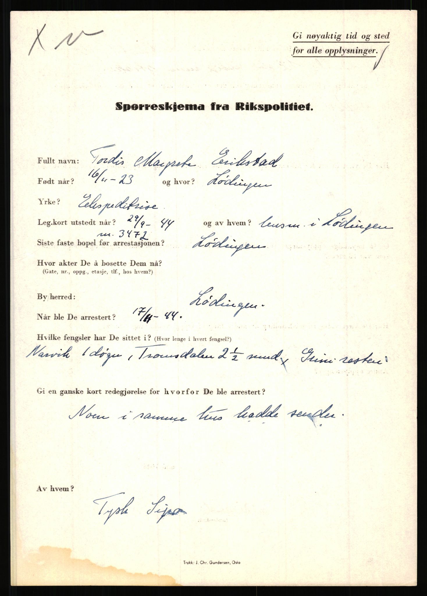 Rikspolitisjefen, AV/RA-S-1560/L/L0004: Eriksen, Alf - Geving, Øivind, 1940-1945, p. 159