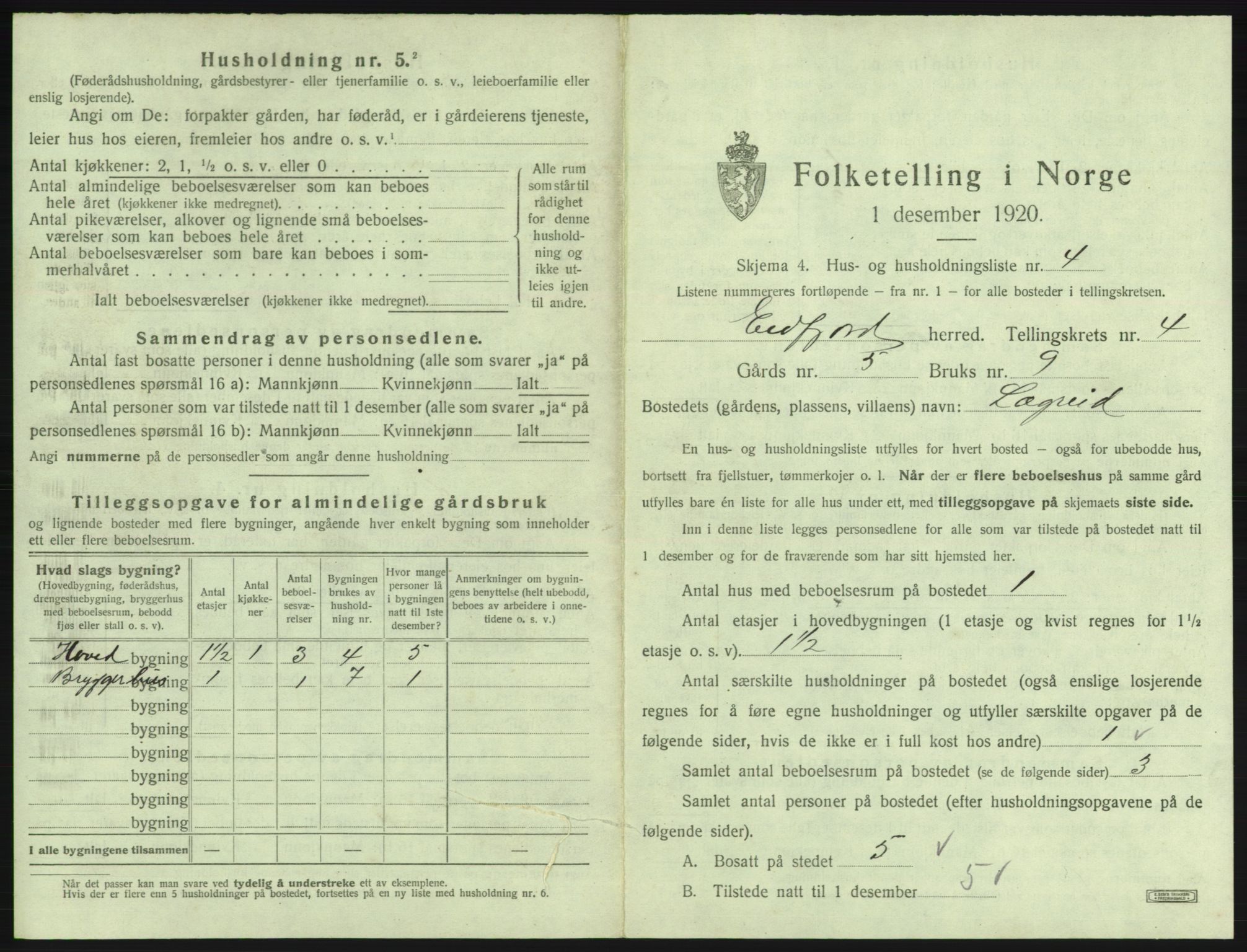 SAB, 1920 census for Eidfjord, 1920, p. 211