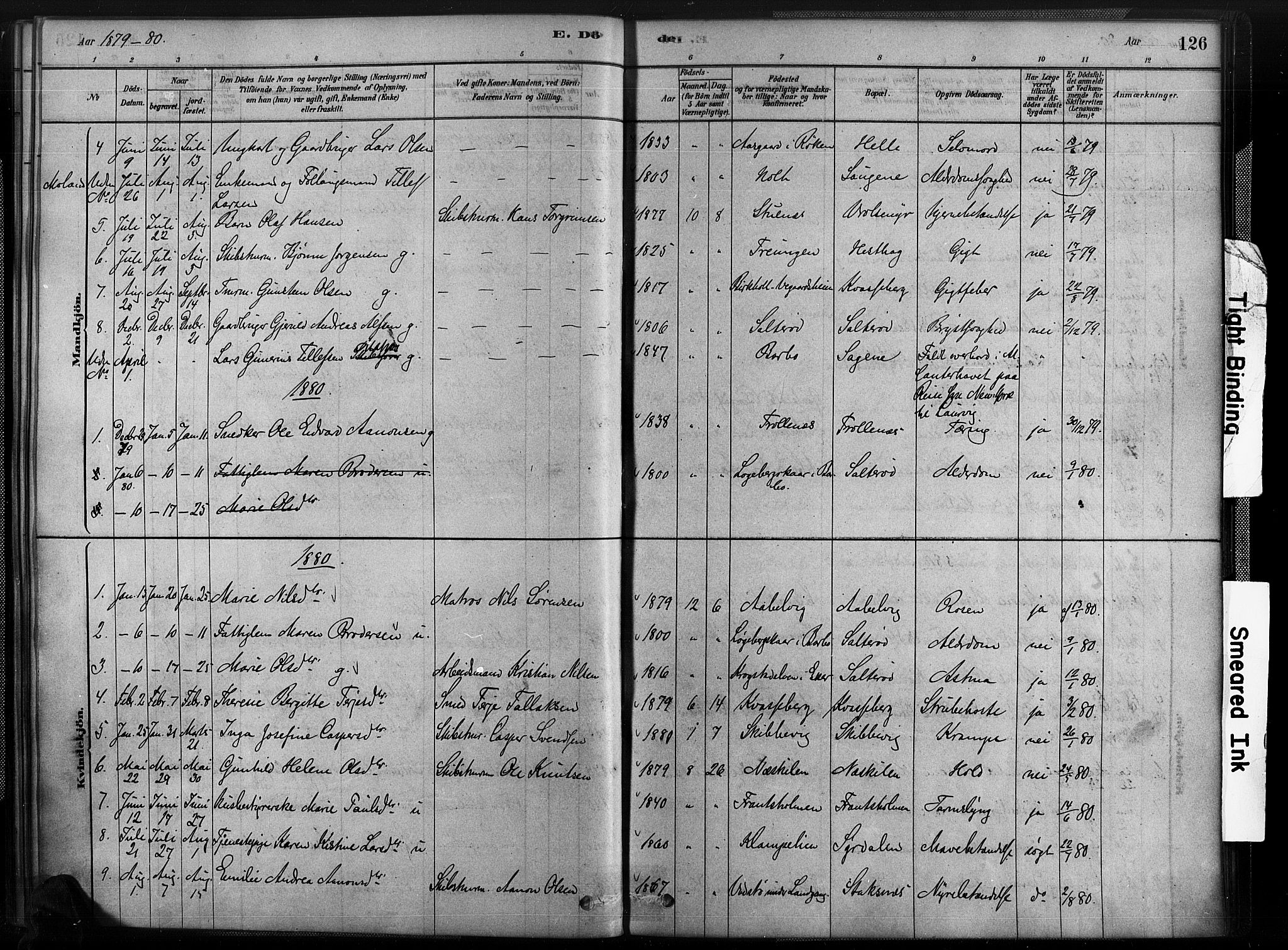 Austre Moland sokneprestkontor, SAK/1111-0001/F/Fa/Fab/L0001: Parish register (official) no. A 1, 1878-1898, p. 126
