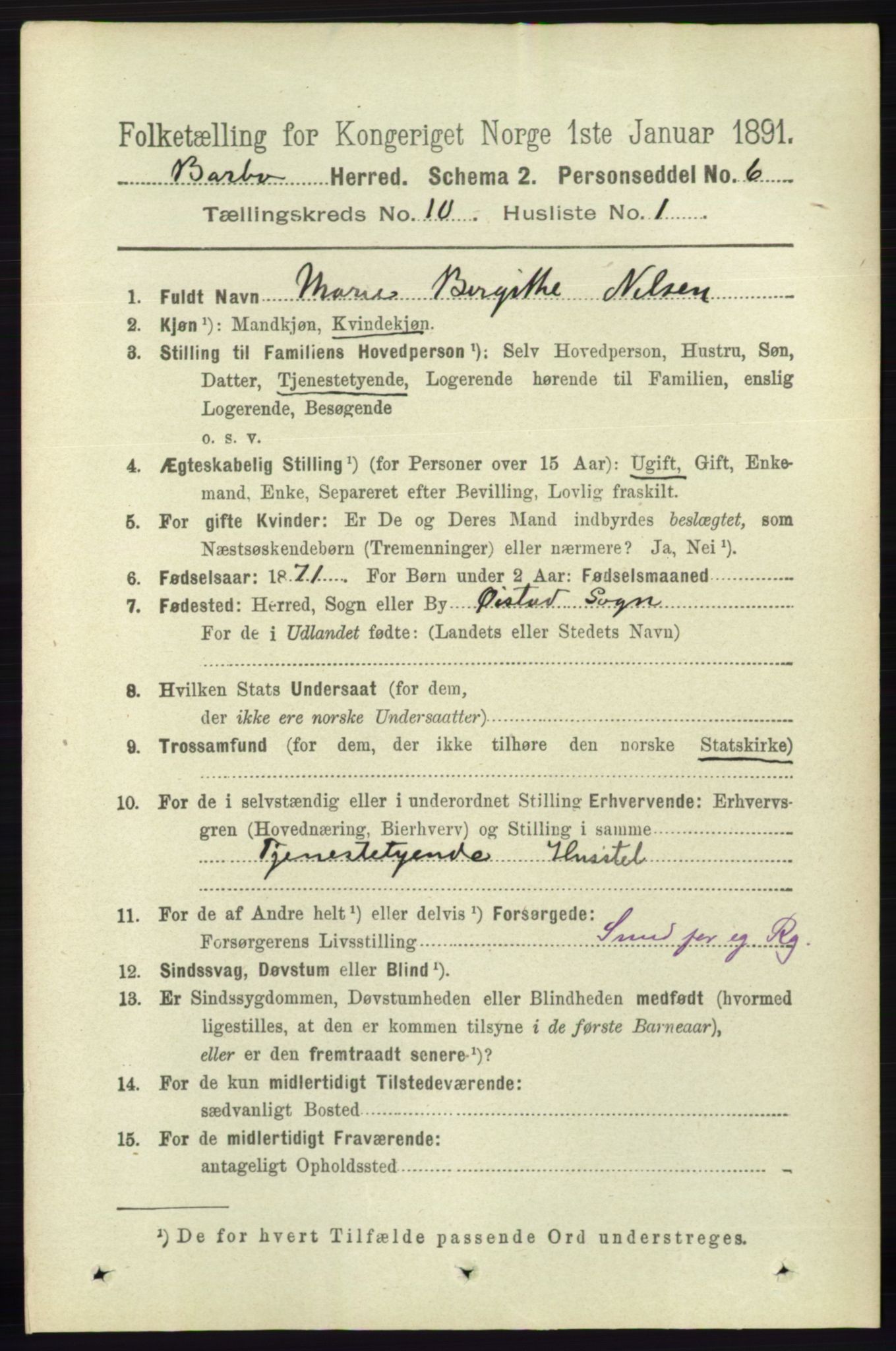 RA, 1891 census for 0990 Barbu, 1891, p. 7898