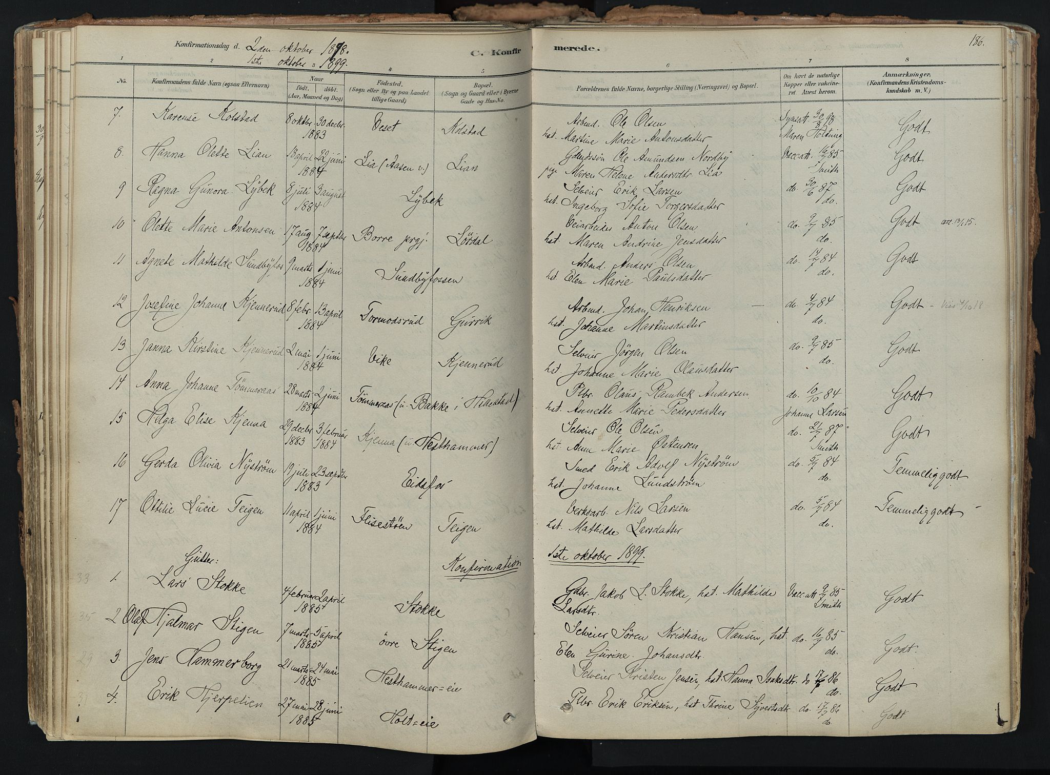 Hof kirkebøker, AV/SAKO-A-64/F/Fa/L0007: Parish register (official) no. I 7, 1878-1940, p. 186