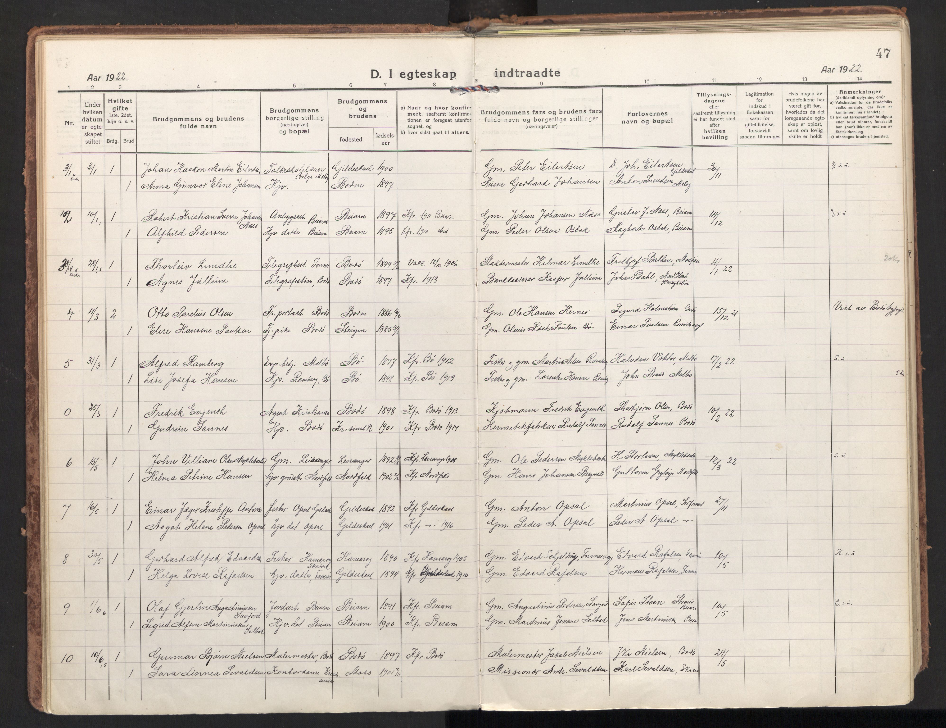 Ministerialprotokoller, klokkerbøker og fødselsregistre - Nordland, SAT/A-1459/801/L0018: Parish register (official) no. 801A18, 1916-1930, p. 47