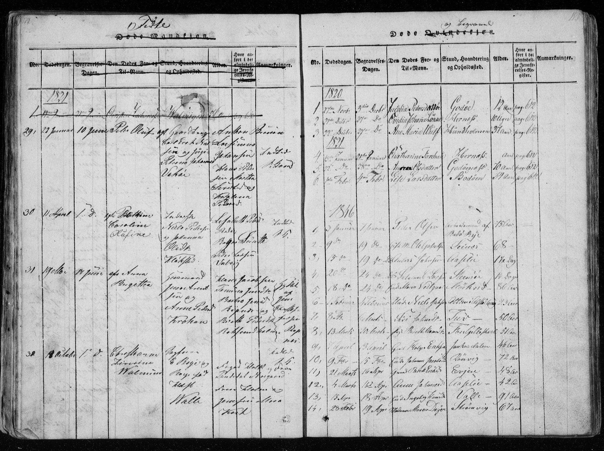 Ministerialprotokoller, klokkerbøker og fødselsregistre - Nordland, SAT/A-1459/801/L0026: Parish register (copy) no. 801C01, 1820-1855, p. 184-185