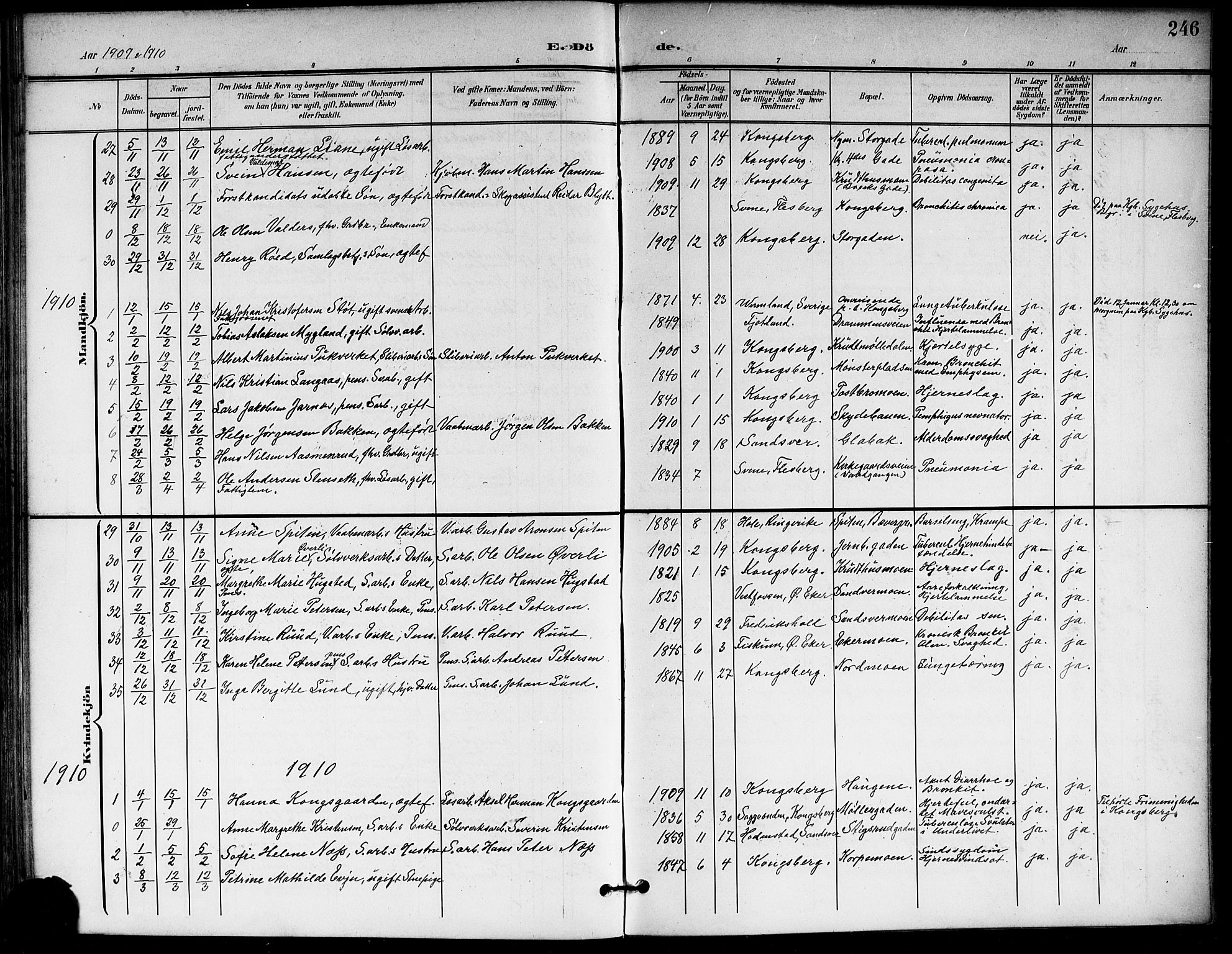 Kongsberg kirkebøker, SAKO/A-22/G/Ga/L0007: Parish register (copy) no. 7, 1901-1915, p. 246