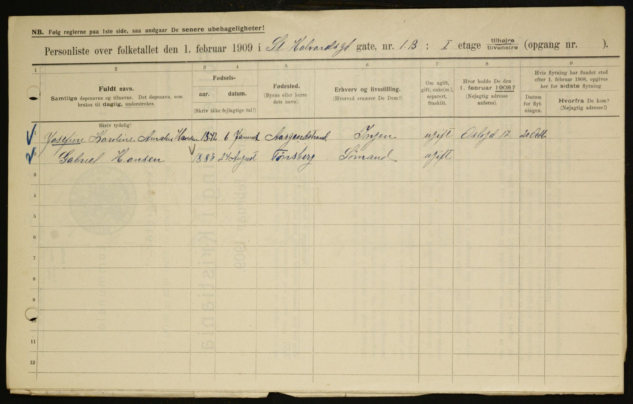 OBA, Municipal Census 1909 for Kristiania, 1909, p. 79462