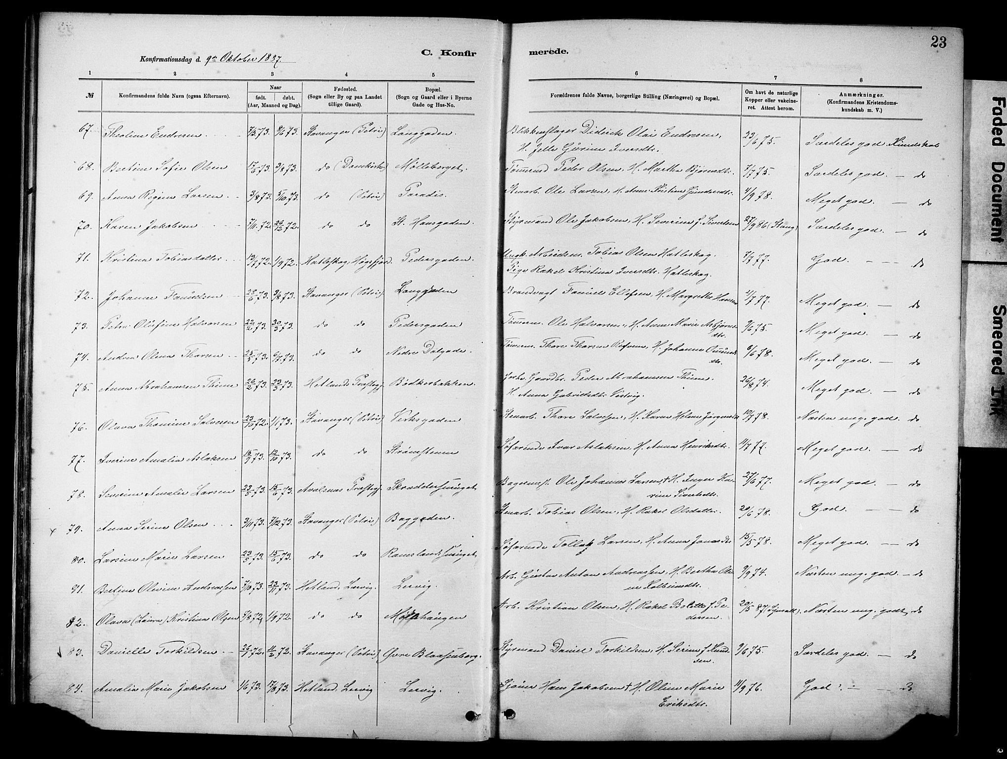 St. Johannes sokneprestkontor, SAST/A-101814/001/30/30BA/L0002: Parish register (official) no. A 2, 1885-1899, p. 23