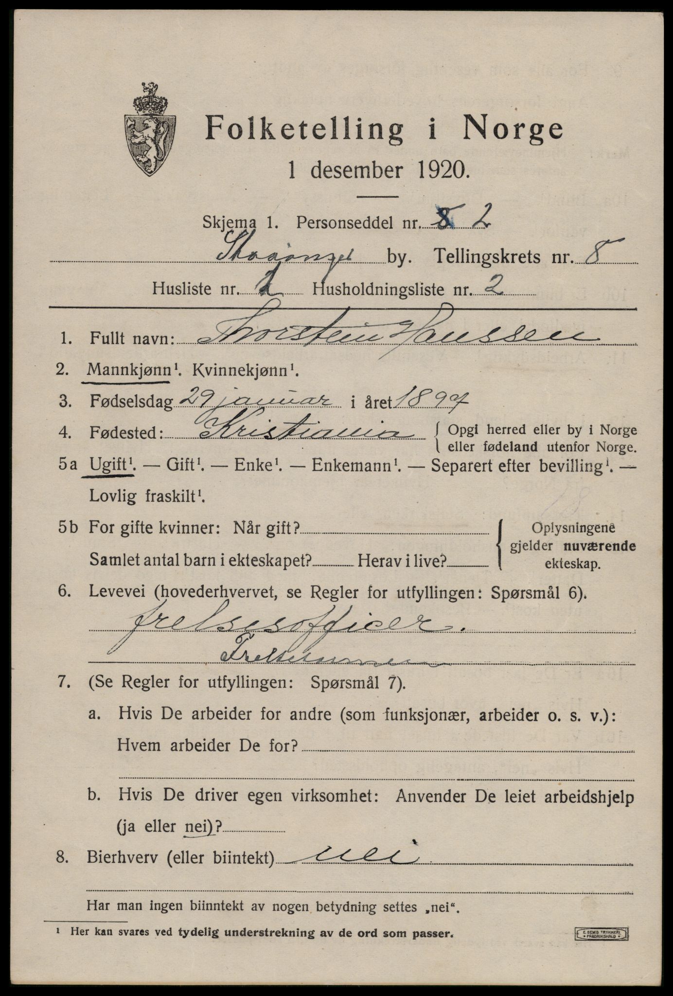 SAST, 1920 census for Stavanger, 1920, p. 47084