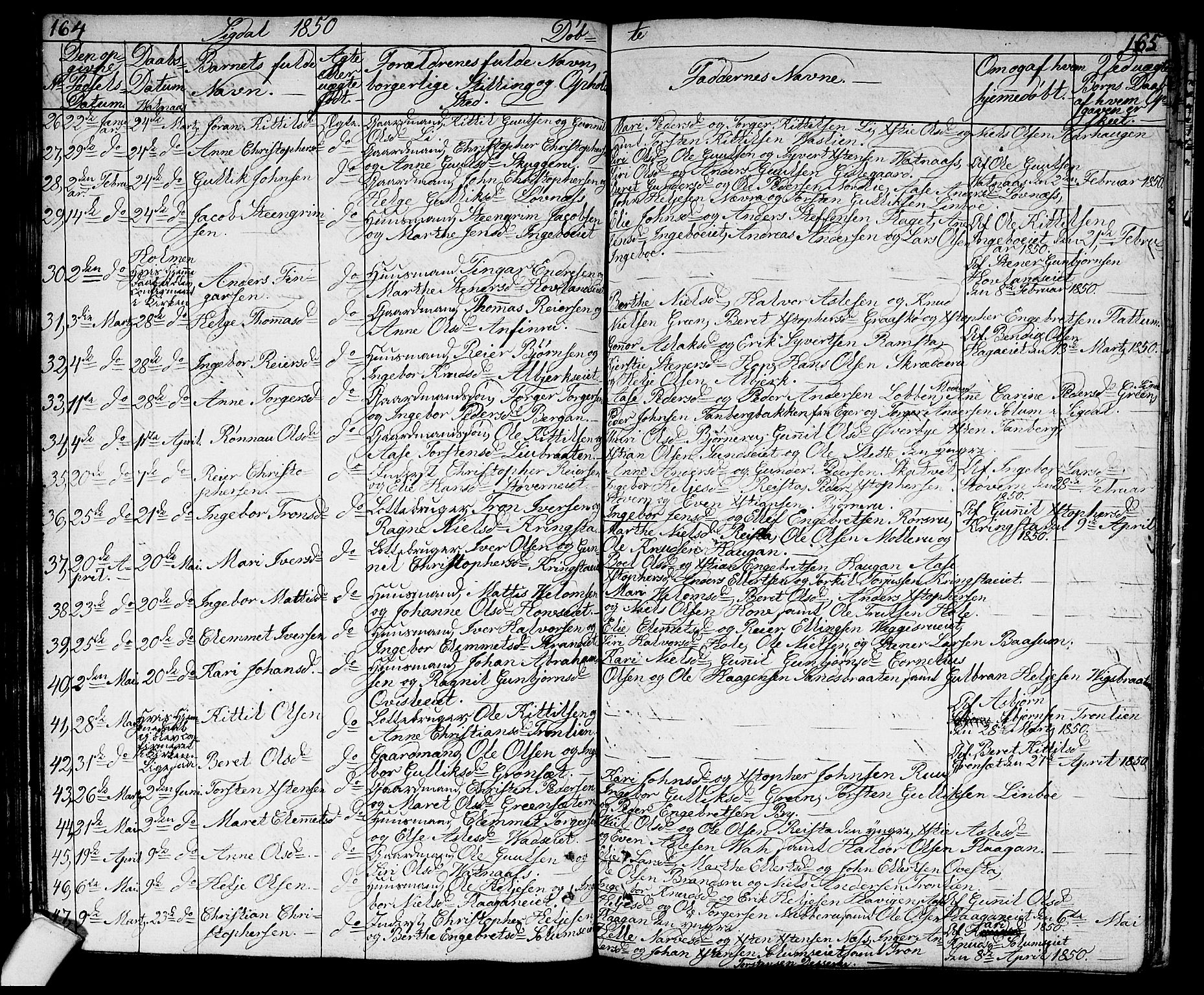 Sigdal kirkebøker, AV/SAKO-A-245/G/Ga/L0002: Parish register (copy) no. I 2, 1835-1856, p. 164-165