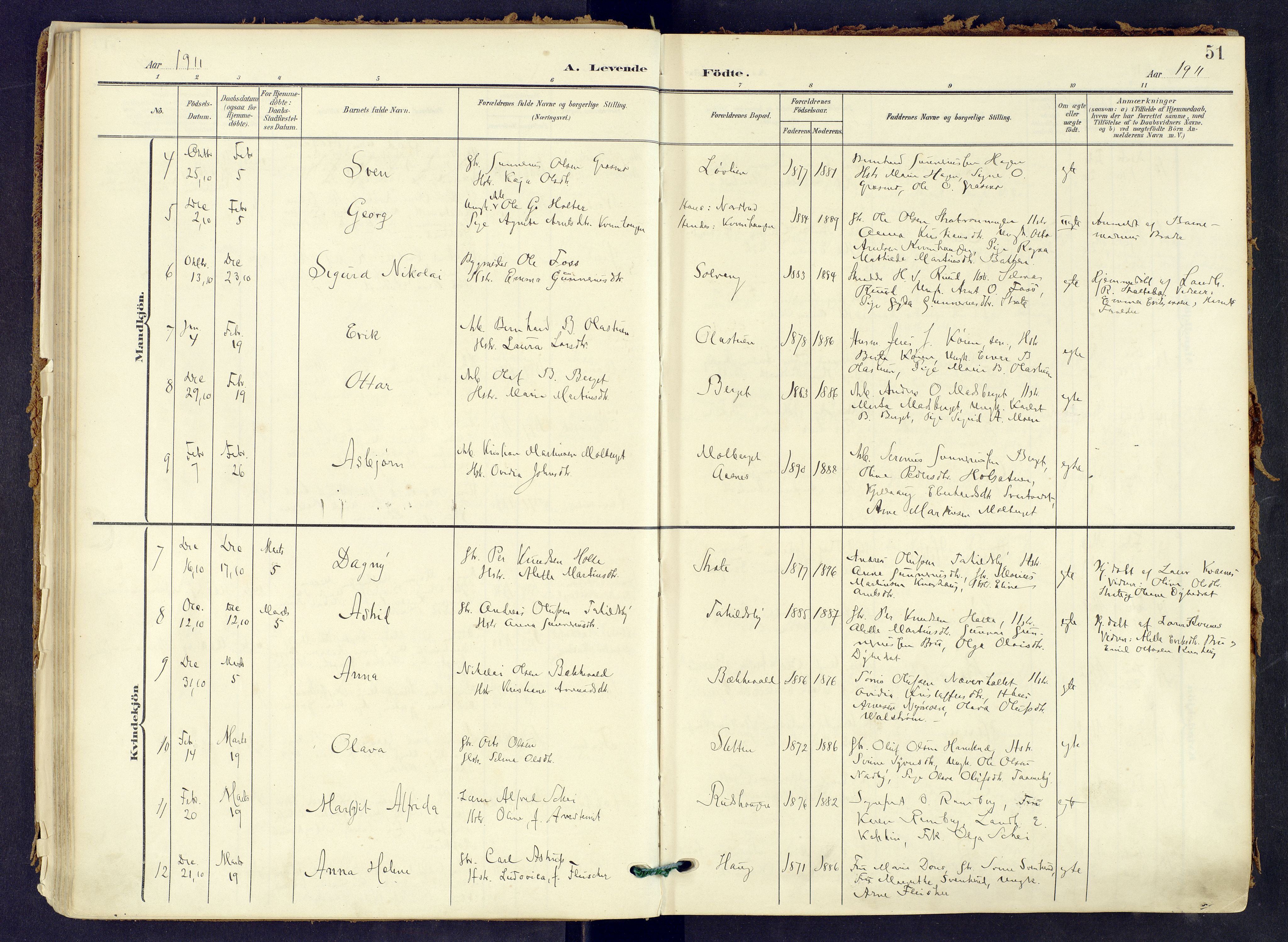 Våler prestekontor, Hedmark, AV/SAH-PREST-040/H/Ha/Haa/L0008: Parish register (official) no. 8, 1905-1921, p. 51