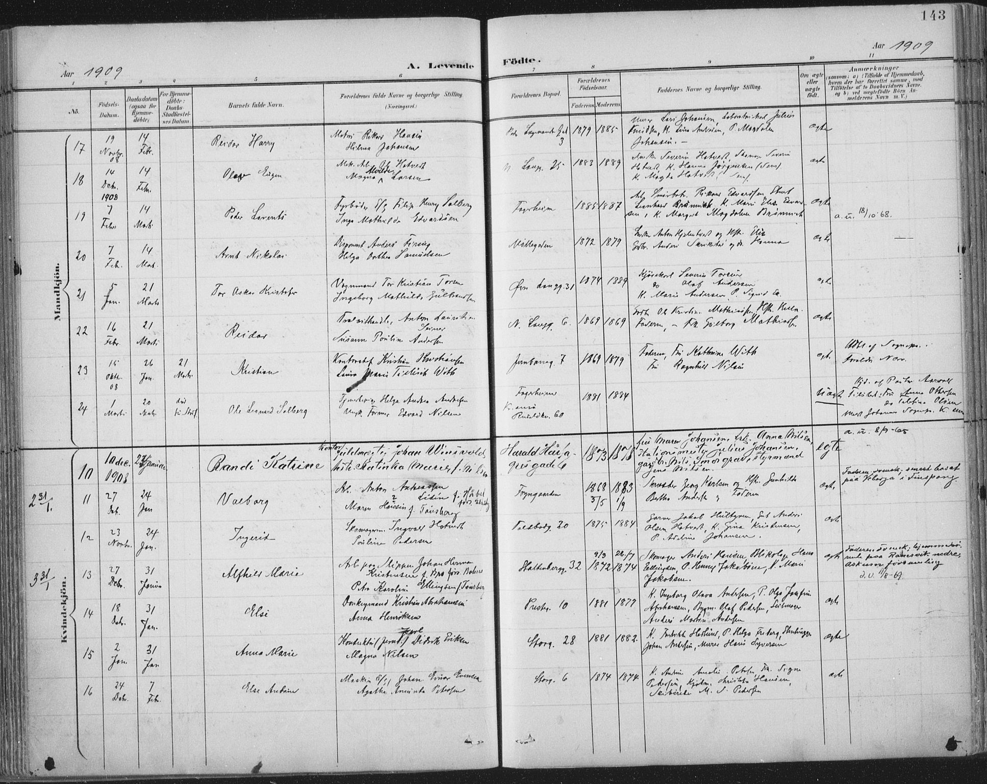 Tønsberg kirkebøker, SAKO/A-330/F/Fa/L0014: Parish register (official) no. I 14, 1900-1913, p. 143