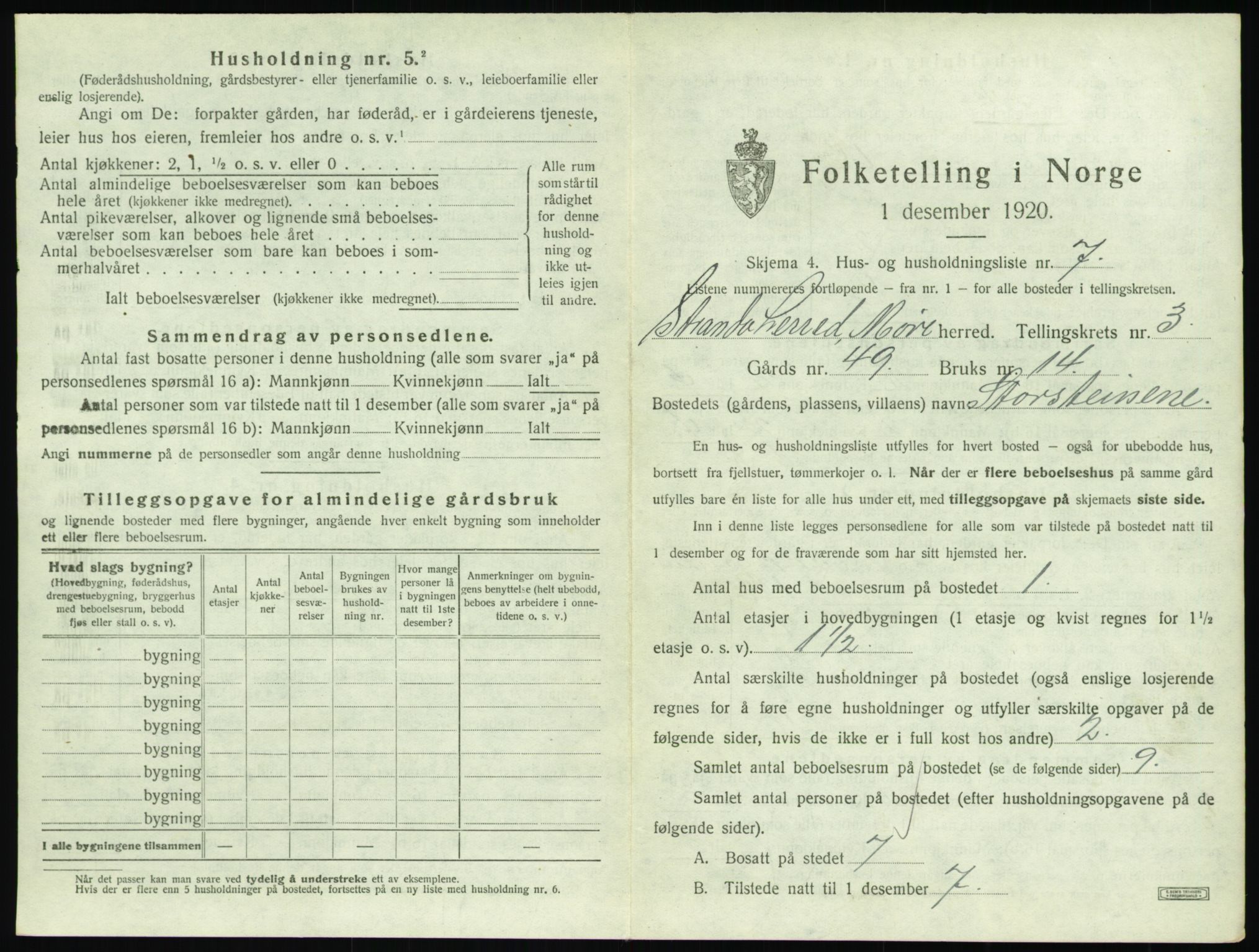 SAT, 1920 census for Stranda, 1920, p. 207