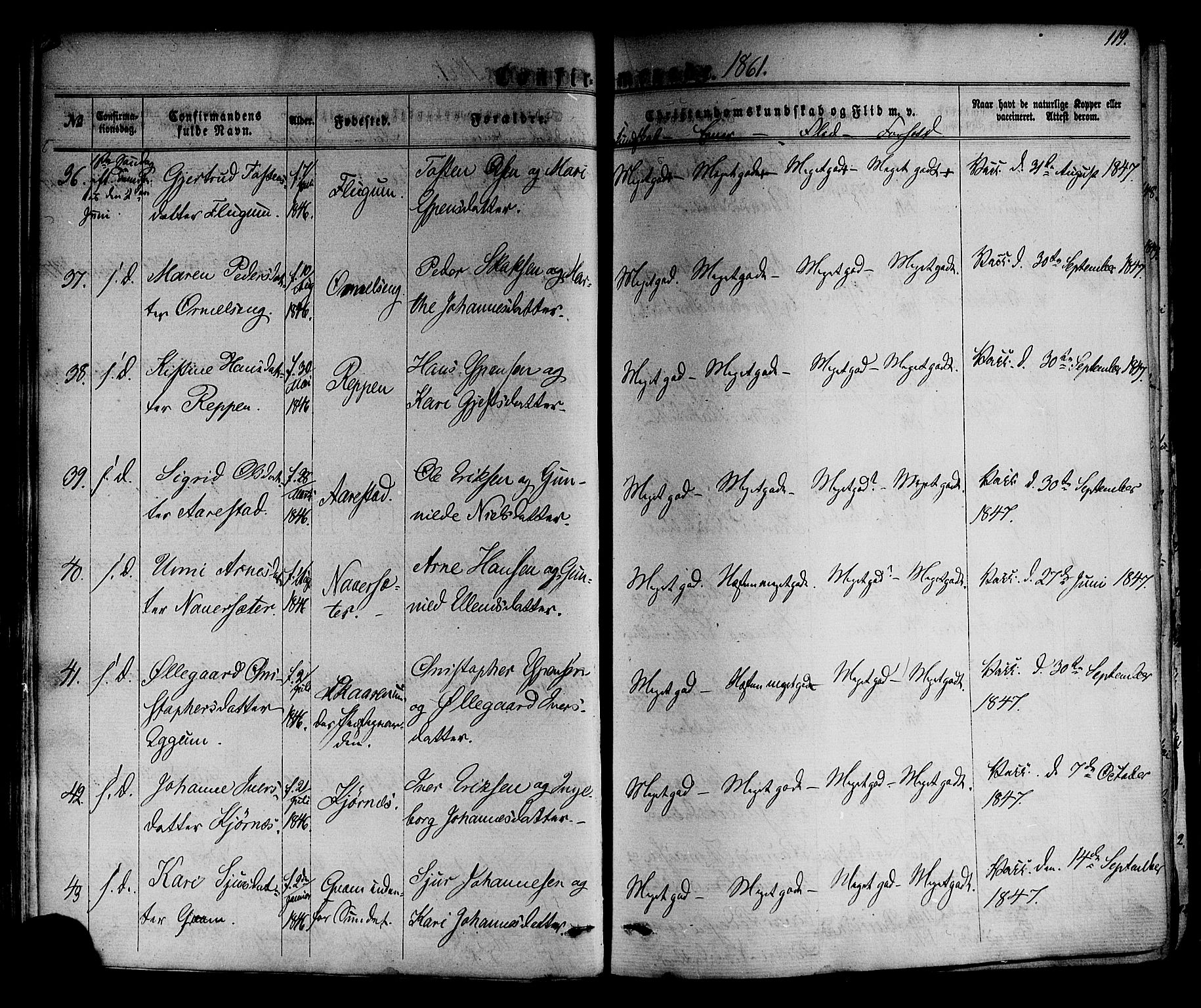 Sogndal sokneprestembete, AV/SAB-A-81301/H/Haa/Haaa/L0013: Parish register (official) no. A 13, 1859-1877, p. 119