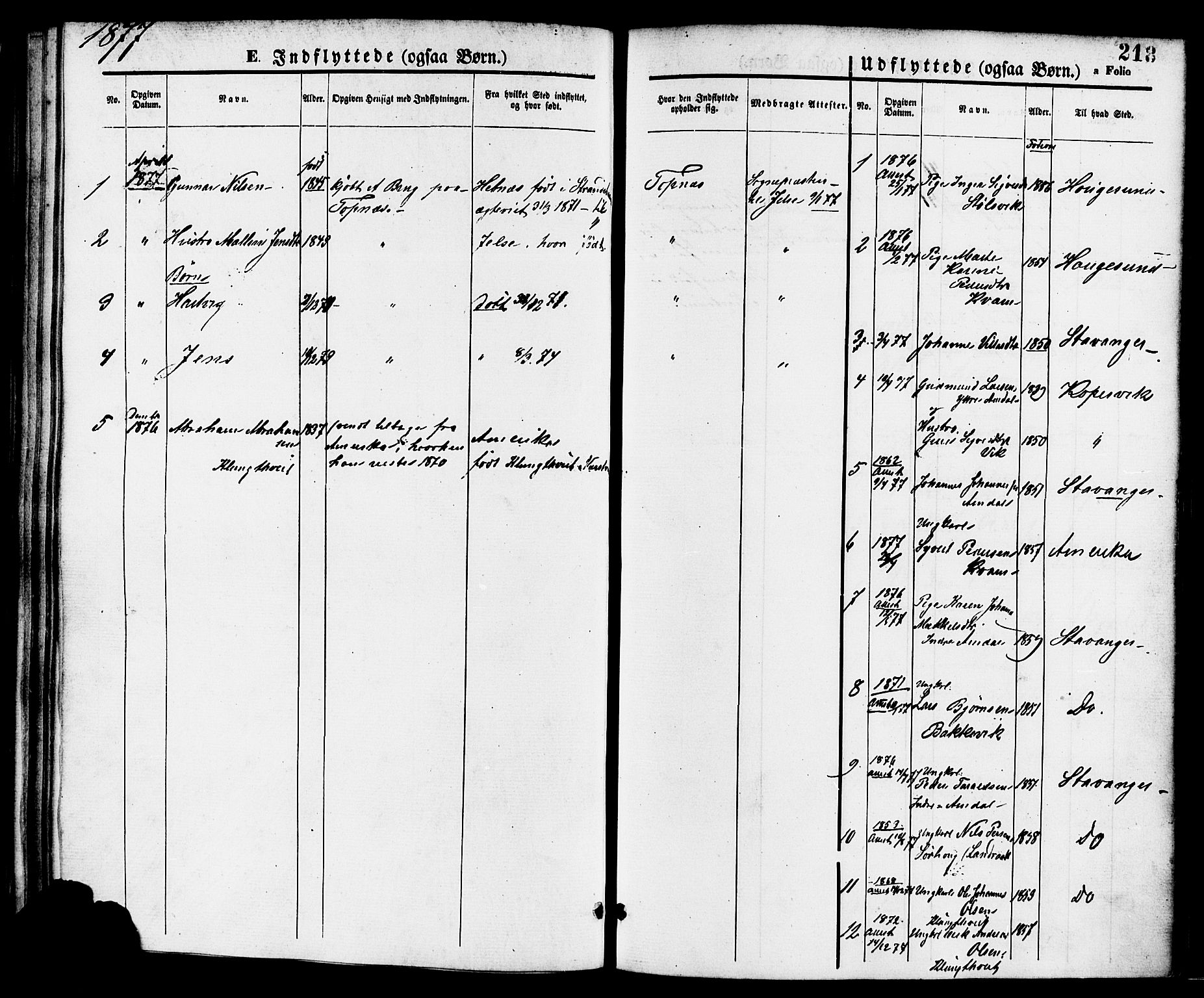Nedstrand sokneprestkontor, SAST/A-101841/01/IV: Parish register (official) no. A 11, 1877-1887, p. 218
